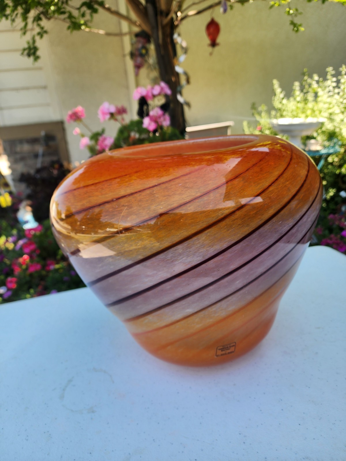 Large Art Glass Vase, Over 10 Pounds Gorgeous Colors