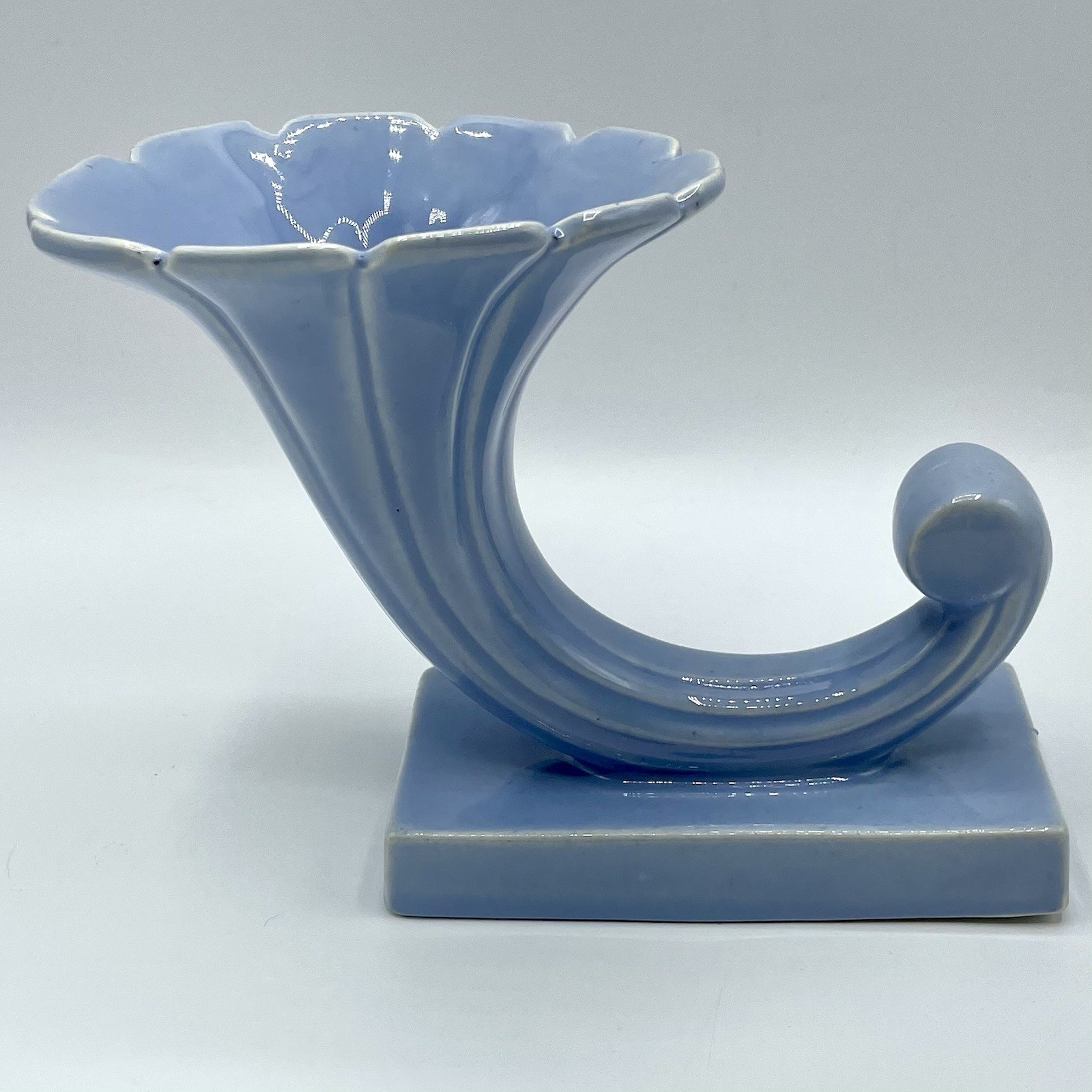 RARE 1930s Selma Robb Fisk Art Deco Petite Cornucopia Powder Blue Ceramic Vase