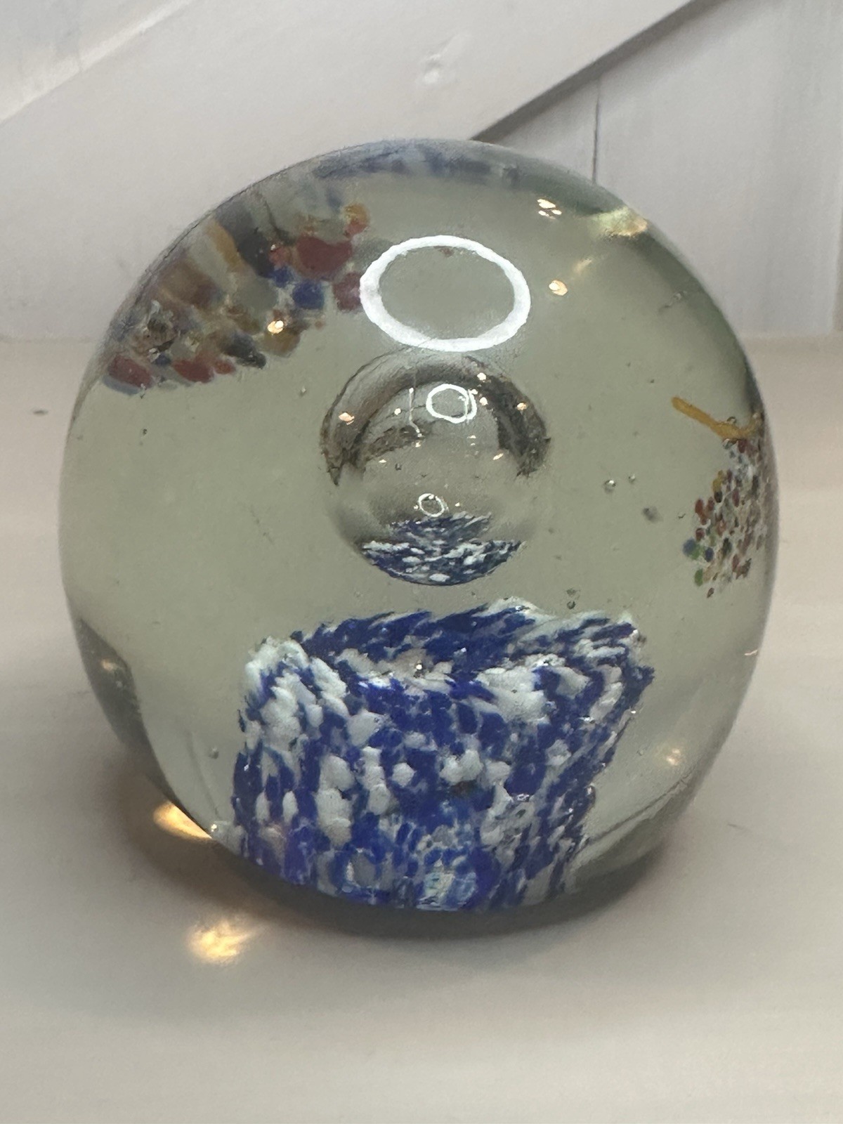 Glass Paperweight, Hand Blown Modern Art Paperweight 3.5in H 3.25in W 1
