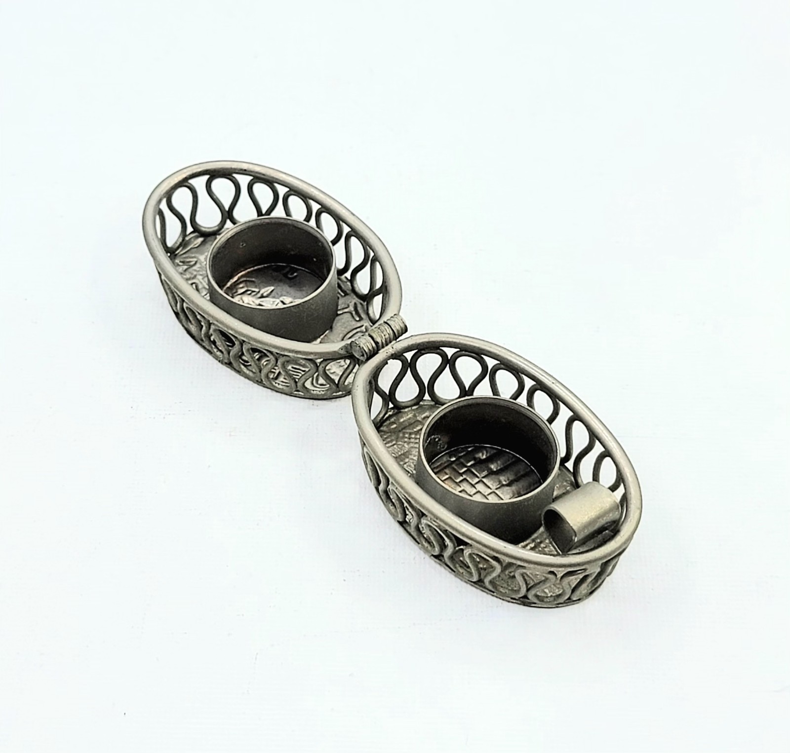 Shabbat Nickel-Plated Travel Candlestick Holders Hinged Lid Openwork Design