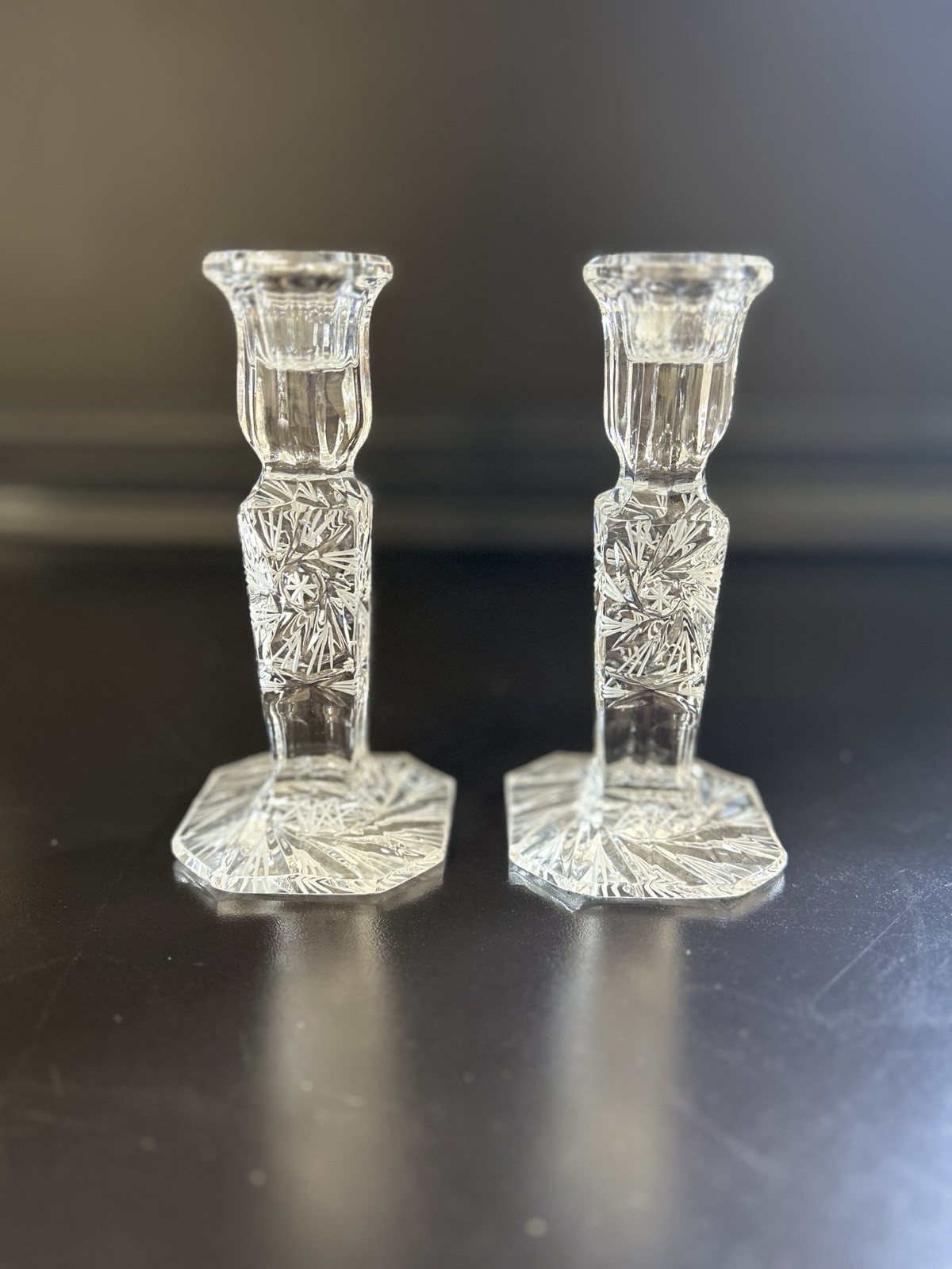 Pinwheel by Crystal Clear Industries – Two Vintage Cut Crystal Candlesticks