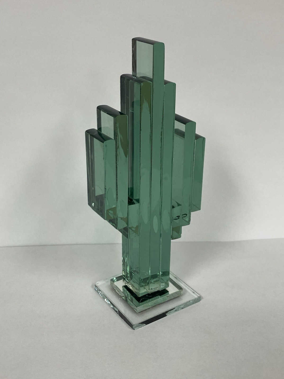 Vintage Mid-Century Modern Green Pressed Glass Saguaro Cactus Sculpture 5”
