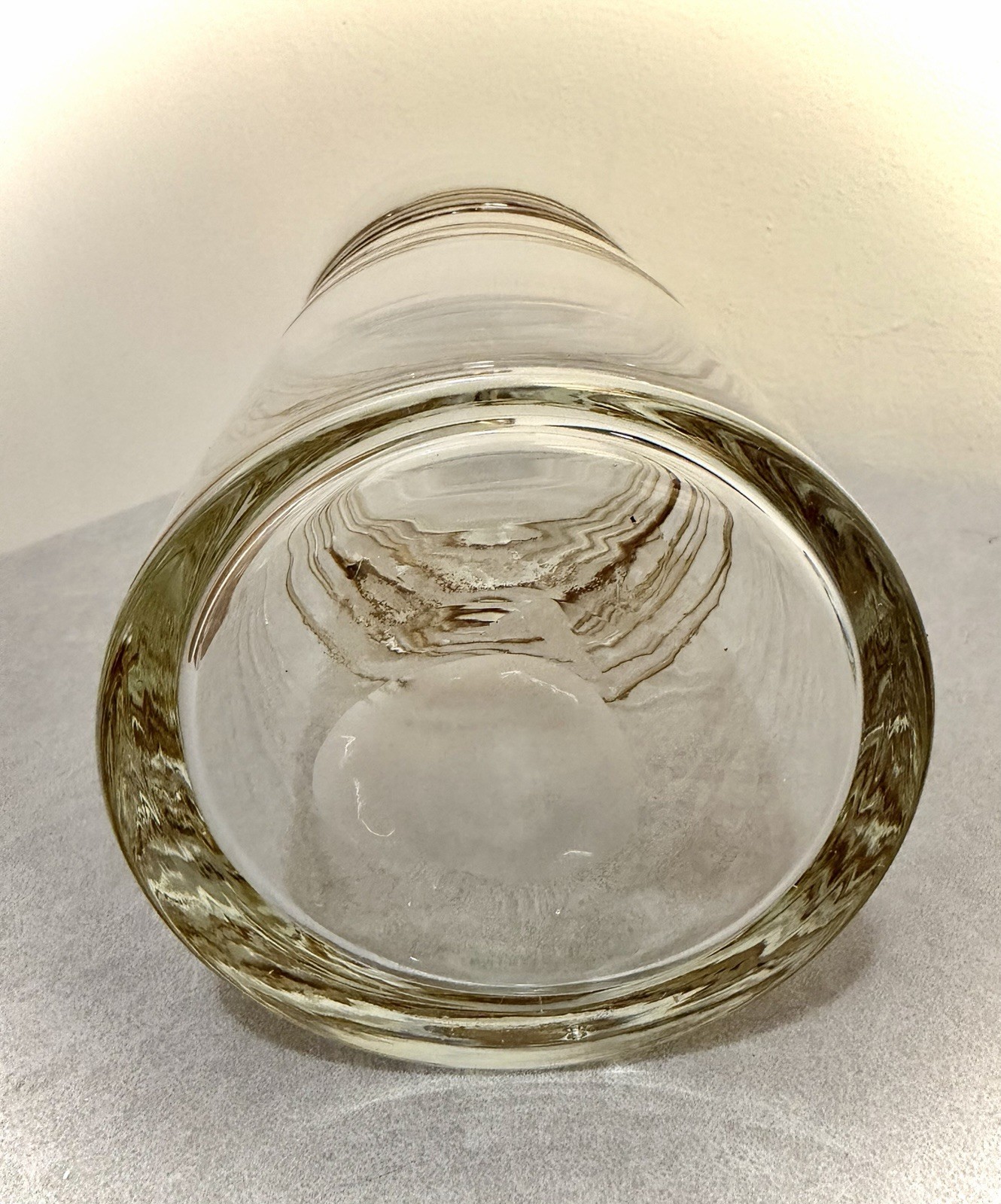 Art Glass Clear Vase With Golden Amber Threads Hand Blown 9.5 Inches Tall MCM