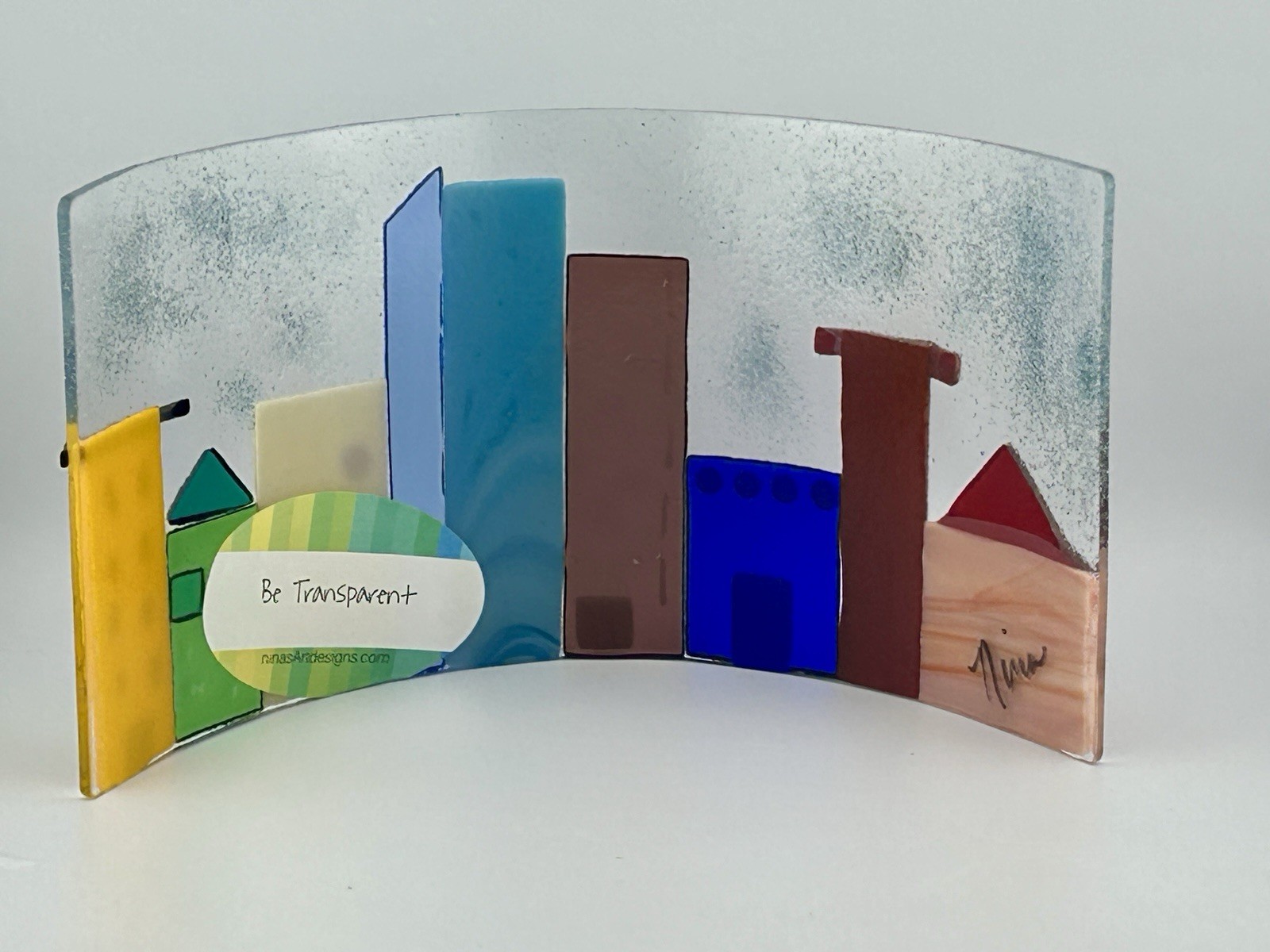 Handmade Fused Glass Cityscape Panel by Nina’s Art Designs Slumped Glass Art