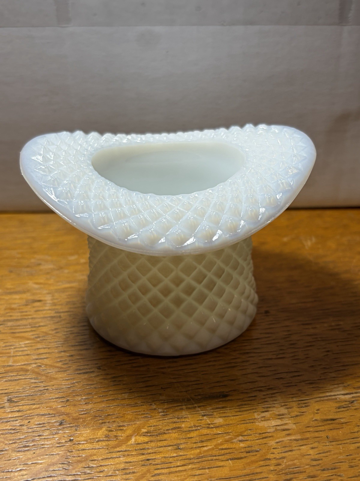 Vintage milkglass diamond pattern top hat With Ring Of Fire WestMoreland Stamp