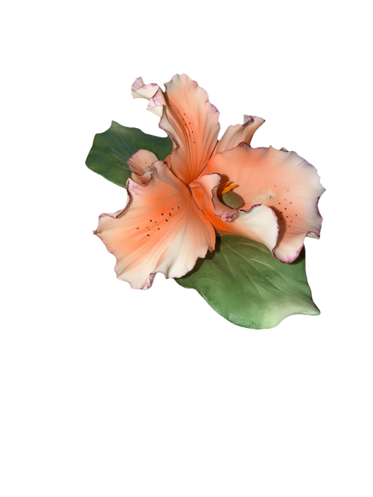Vintage Capodimonte Porcelain Flower Orchid Peach Purple White Handpainted