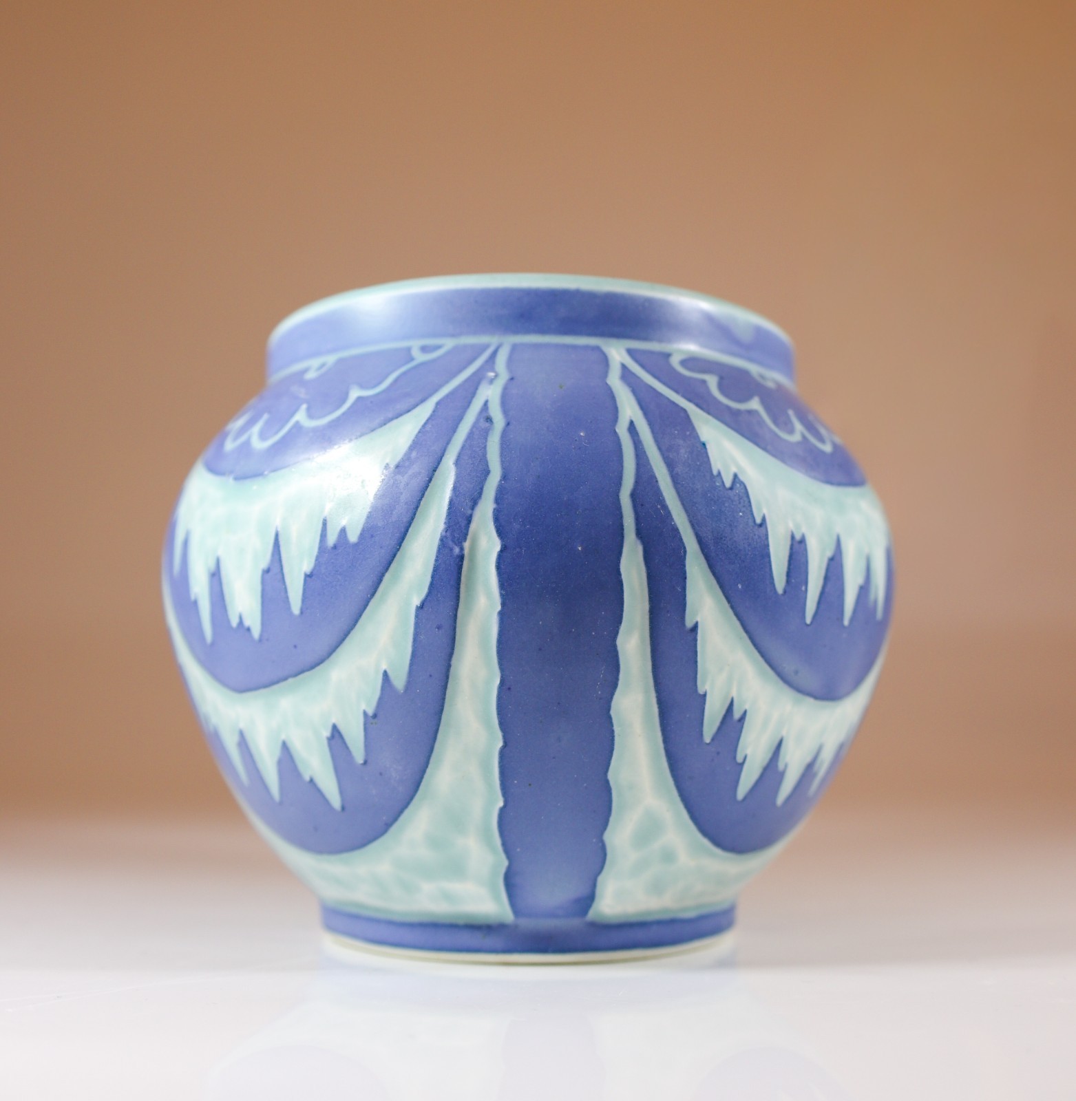 Art Nouveau Vase Ceramics, Floral Turquoise & Blue Josef Ekberg Sgrafitto 1921
