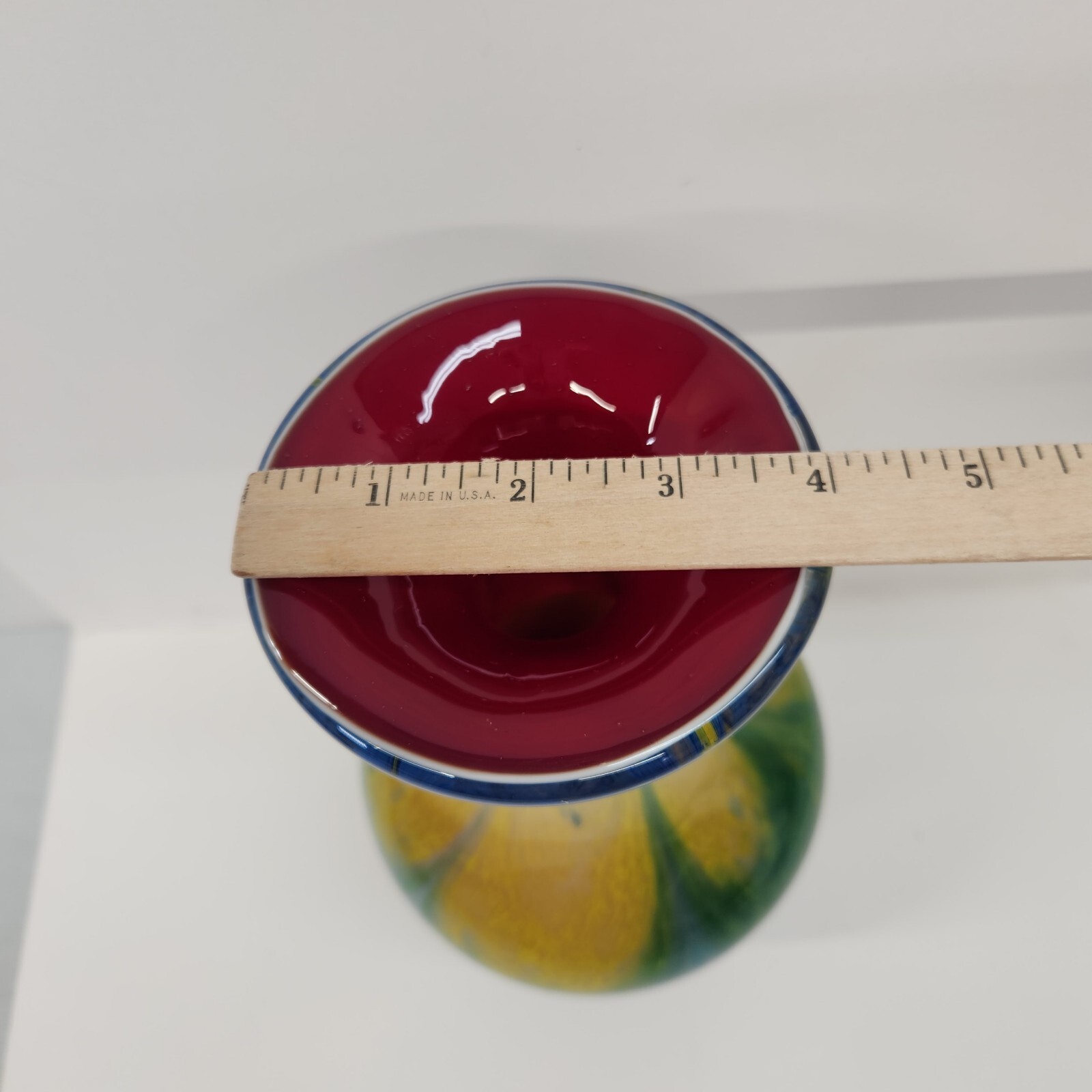 Heavy Thick Cased Art Glass Swirl Of Color Hand Blown 11.5″ Art Glass Vase Red
