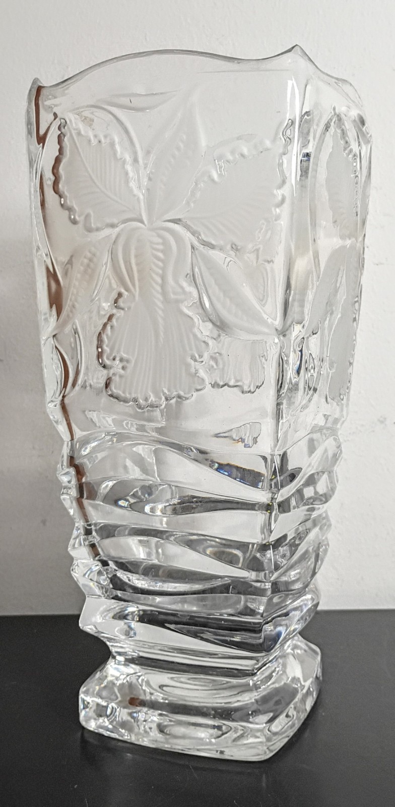 Irena 24% Lead Crystal Vase, Cut Glass 5.75 Lb. Iris Floral Pattern. Gorgeous!