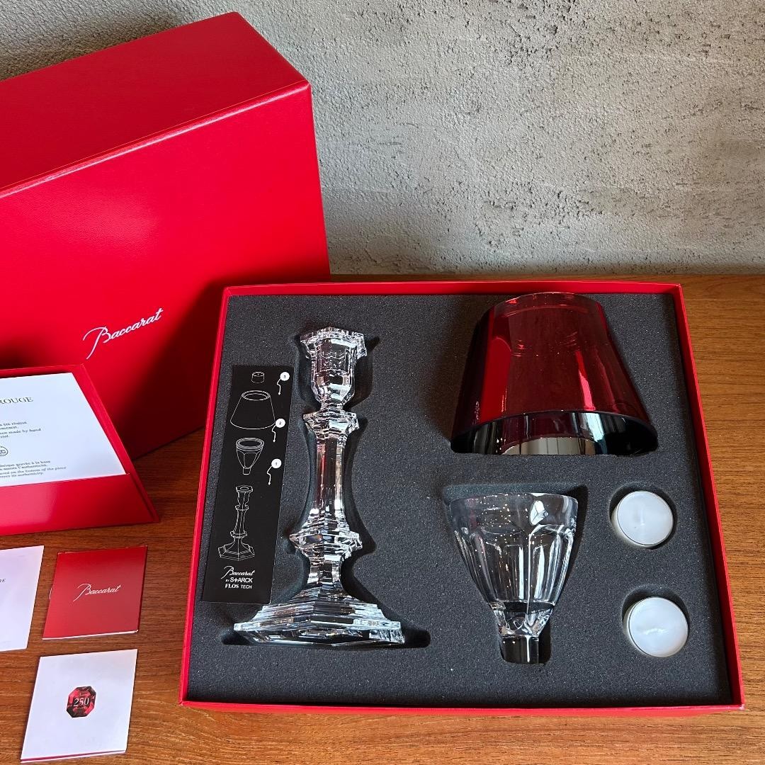 Baccarat Our Fire Candle Stand Crystal Red 33cm with Box Good Condition