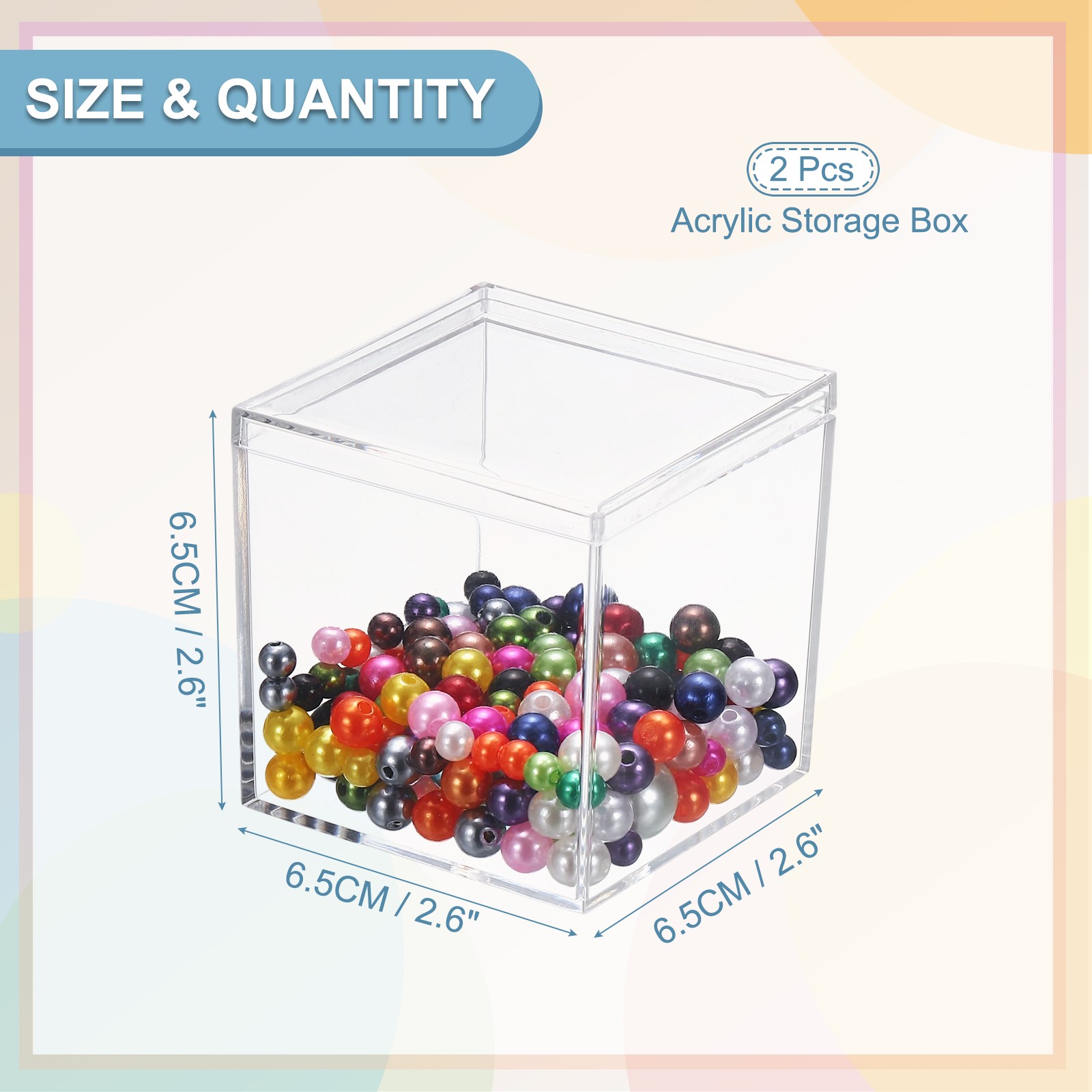 2Pcs 2.6″ Small Acrylic Storage Box with Lid Clear(Square),