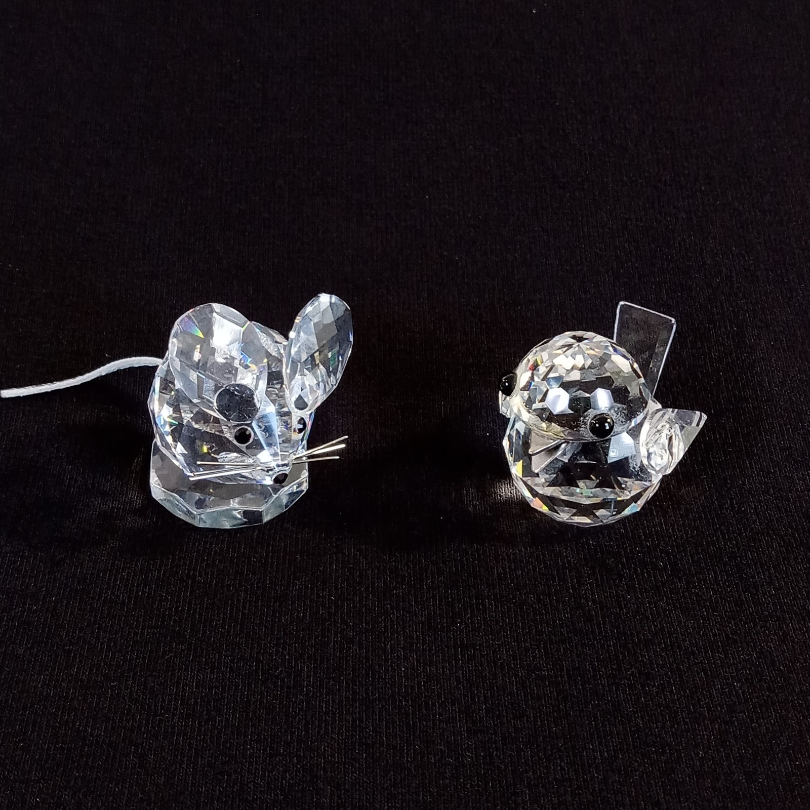 Swarovski Crystal Figurines Mini Mouse with Leather Tail & Silver Sparrow Bird