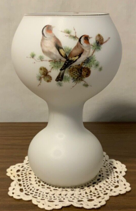 VTG NORLEANS Frosted Satin White Glass Vase Birds Made in Italy 7.5’’