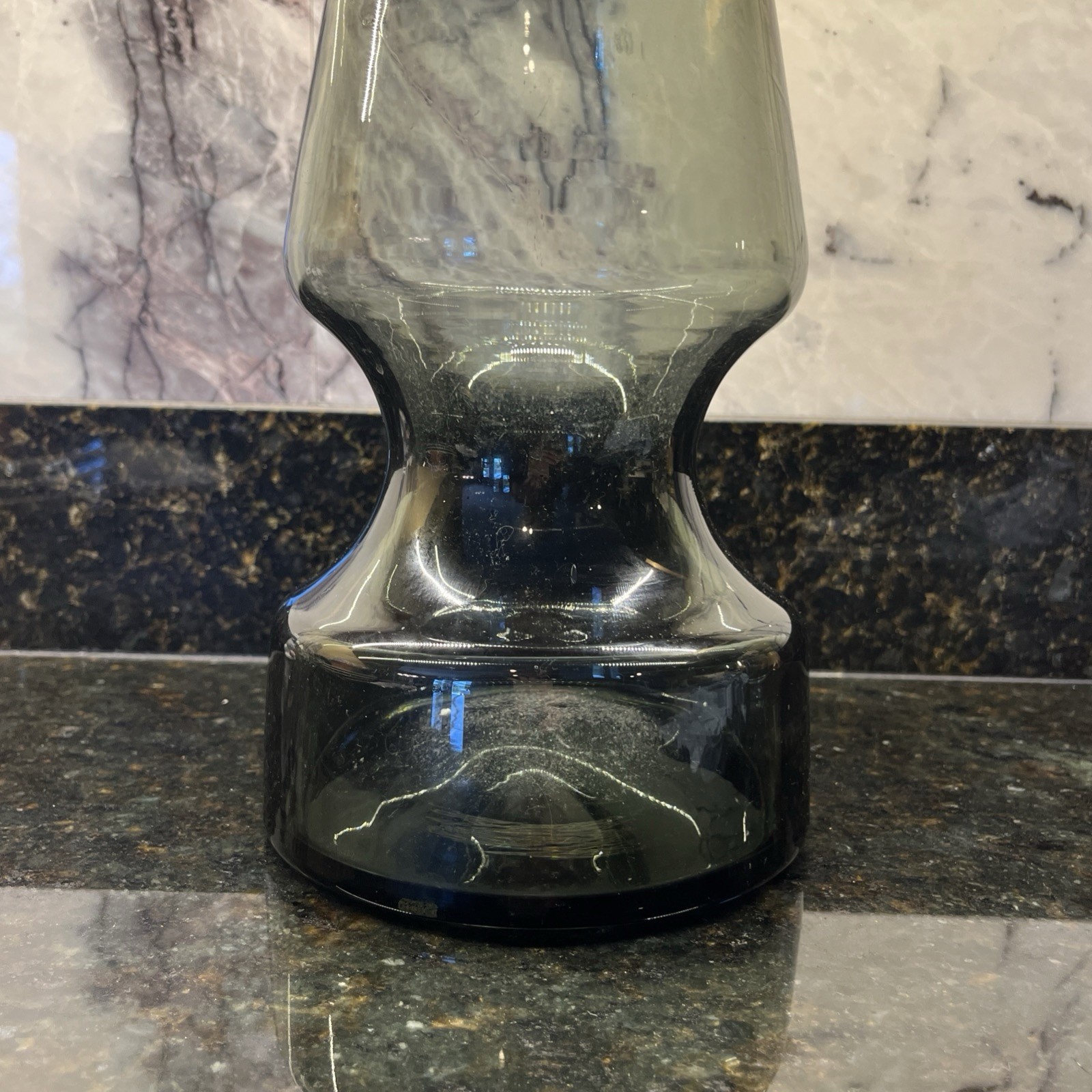 Holmegaard Flora Vase Smoke Grey Glass 11.5” Louise Campbell Denmark.
