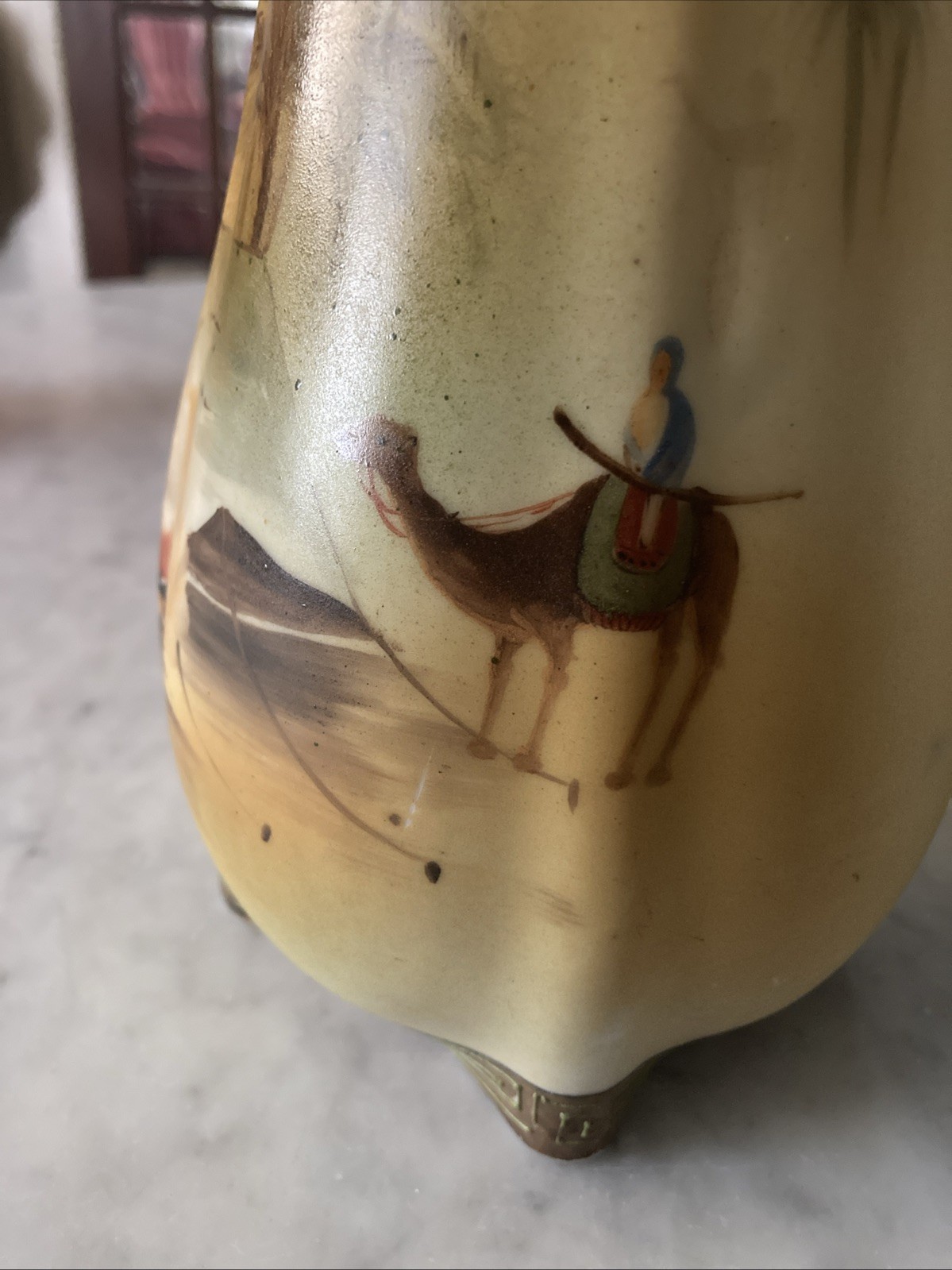 imperial nippon porcelain hand painted With Camel Desert Scene pair 10” Vases