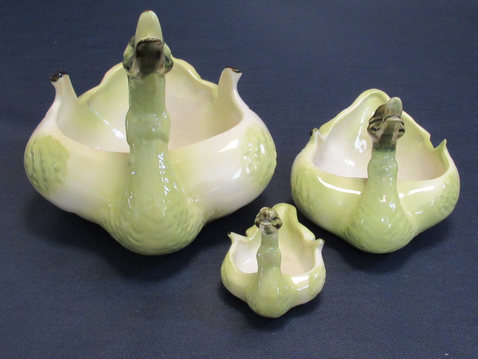 Vintage Mid Century Hull Pottery Swan Planter Bowl #80 #69 Green Set Of 3