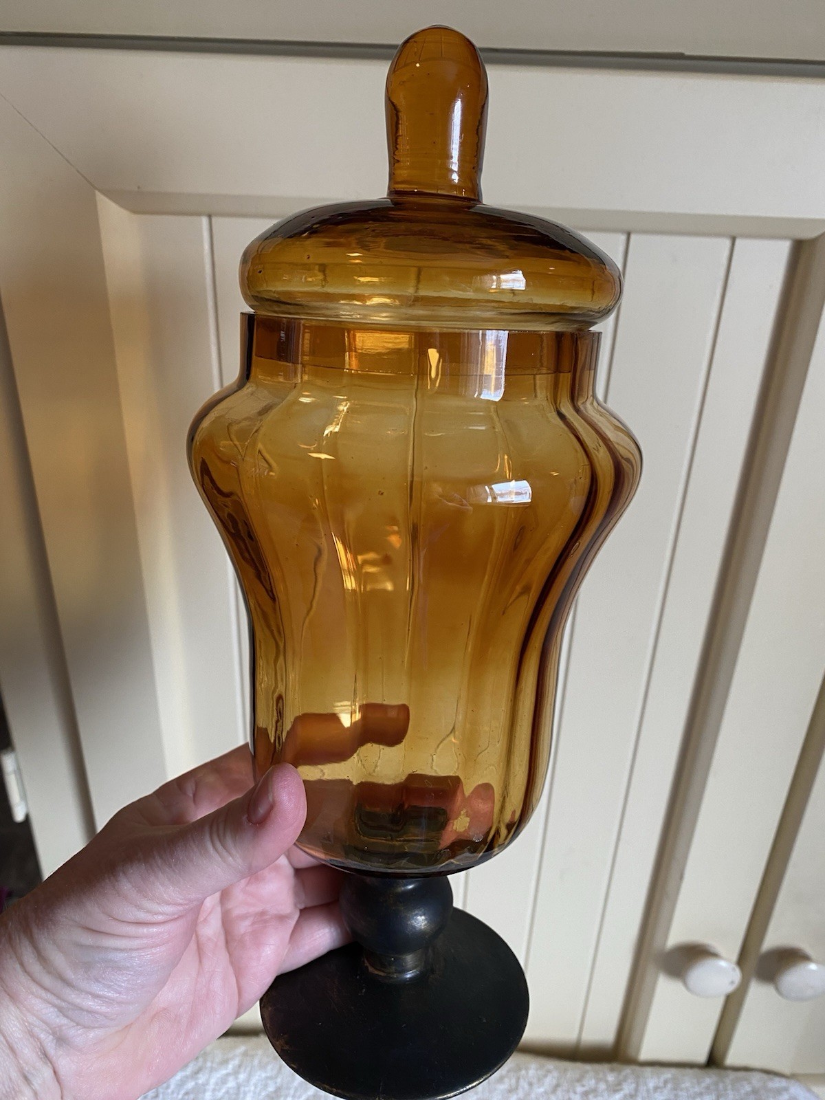 VTG EMPOLI ITALY Amber Handblown Compote Apothecary Jar Candy Dish 1960s MCM 11”