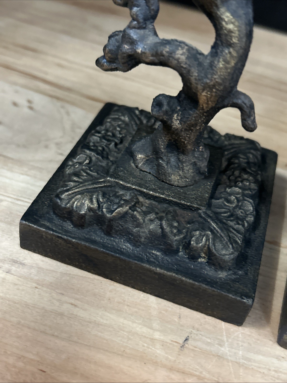 Vintage Pair Iron Mountain Cast Iron Candle Holders Trees With Squirrels 1940’s