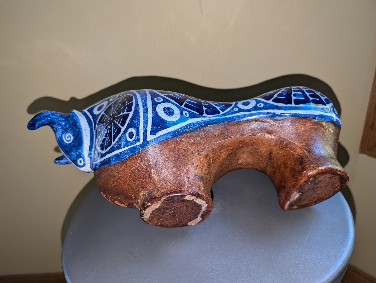 MCM Arcadio Blasco and Carmen Perujo Blue Ceramic Bull Statue Signed, Spain 14″