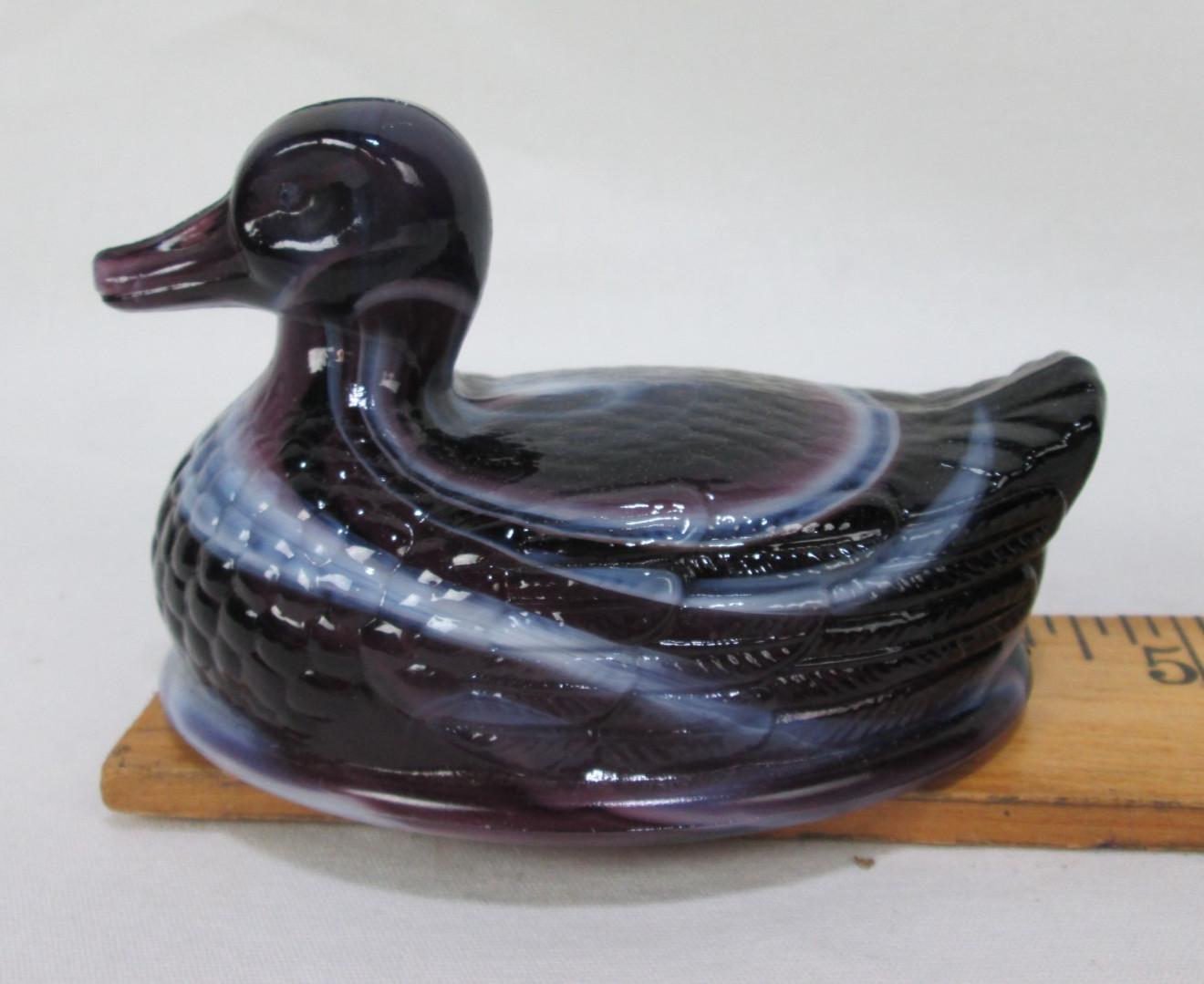 Vintage Imperial Purple & White Swirl Glass Duck On Nest (Top Only no base)