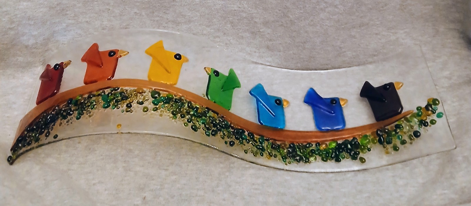 Wavy Glass Colorful Birds Free Standing Sculpture 14.25″