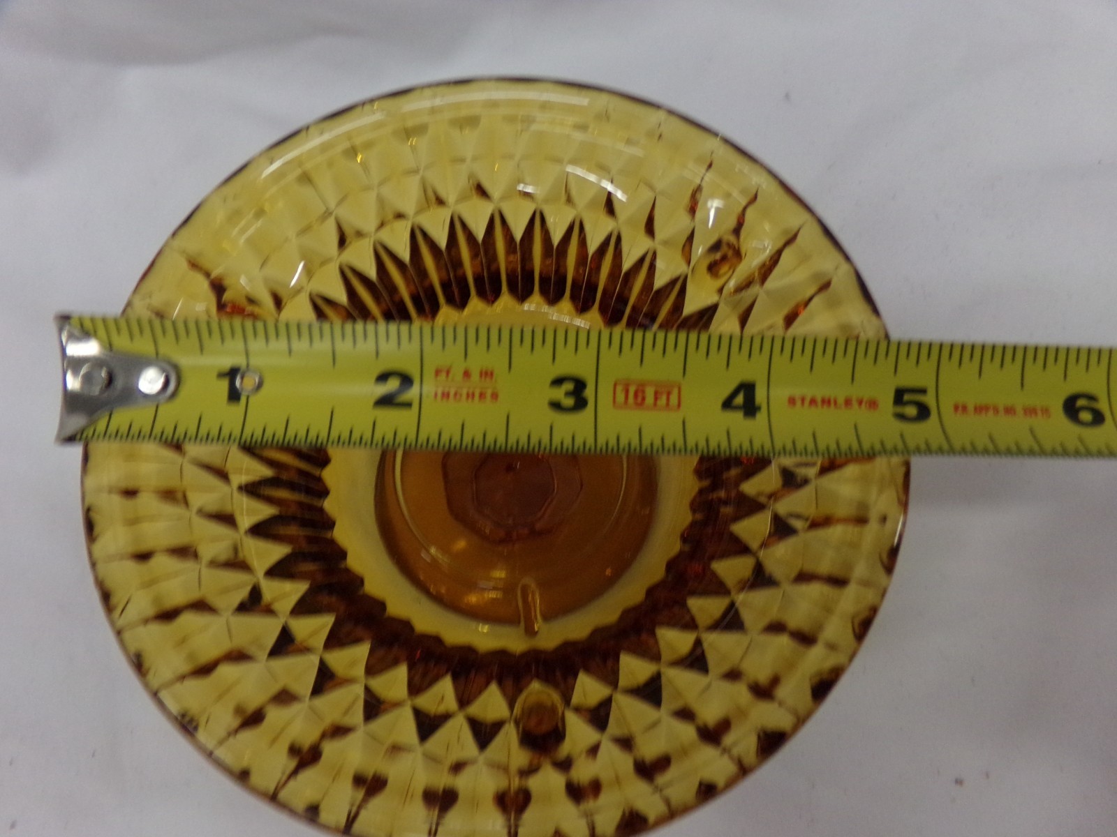 Indiana Glass Fairy Lamp Candle Holder BOTTOM ONLY Footed Diamond Point Amber