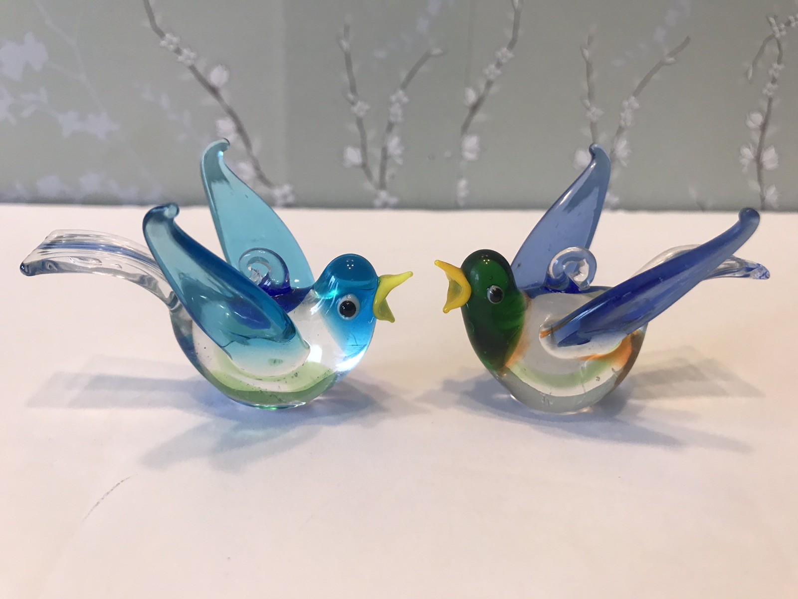 3 Pc. Vintage Hand Blown Spun Glass Bird Hanging Miniature Figurines LPT
