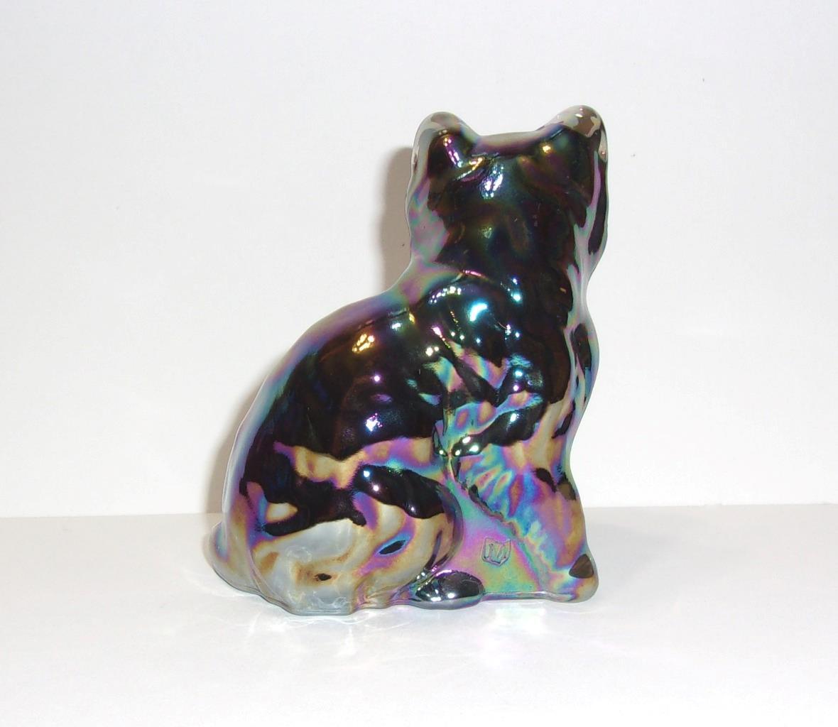 Mosser Glass Titanium Carnival Iridized Persian Cat Kitten Figurine Made In USA!