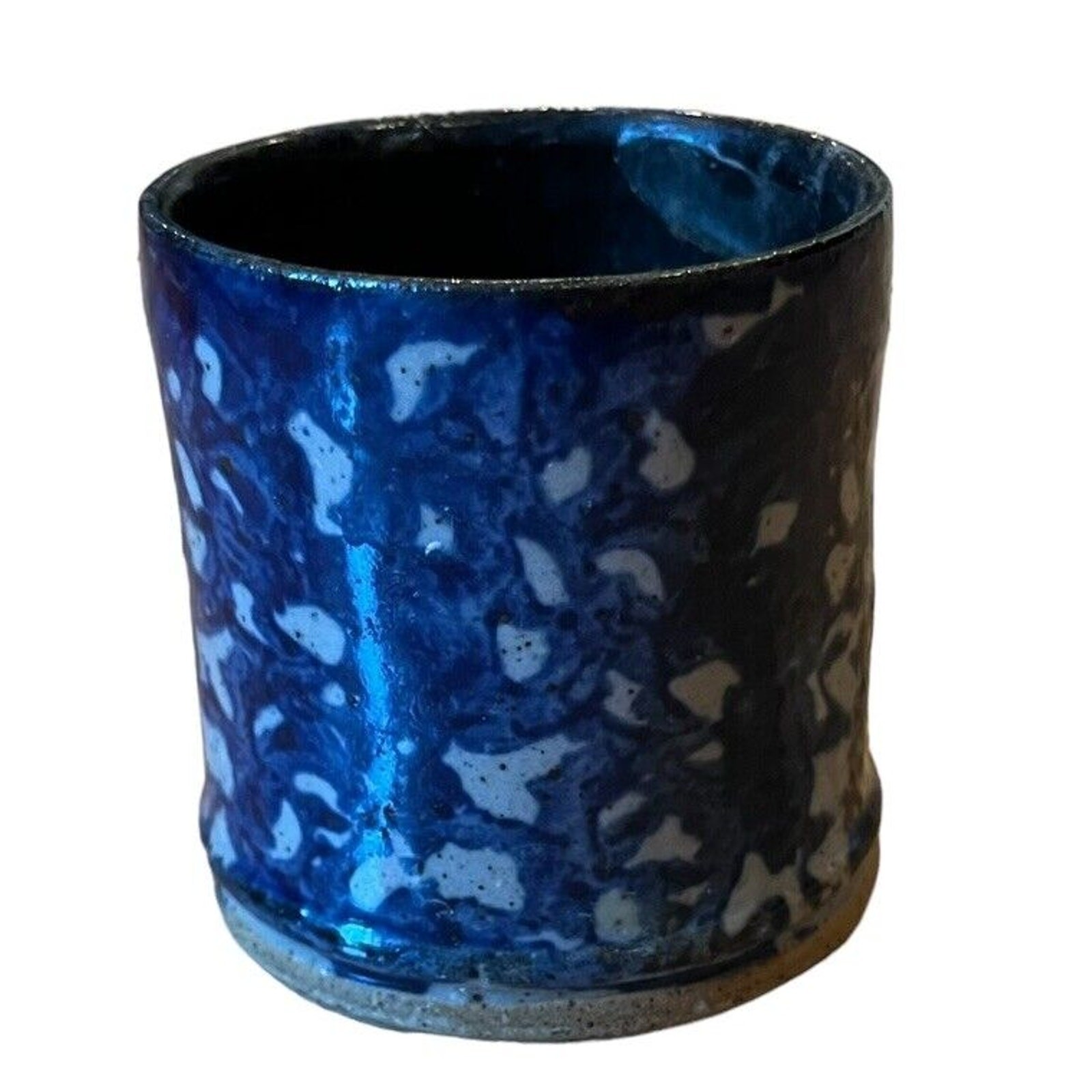 Studio Pottery Bastine Vase 2.5 In Vintage Blue Painted Salt Glazed 1986 Signed