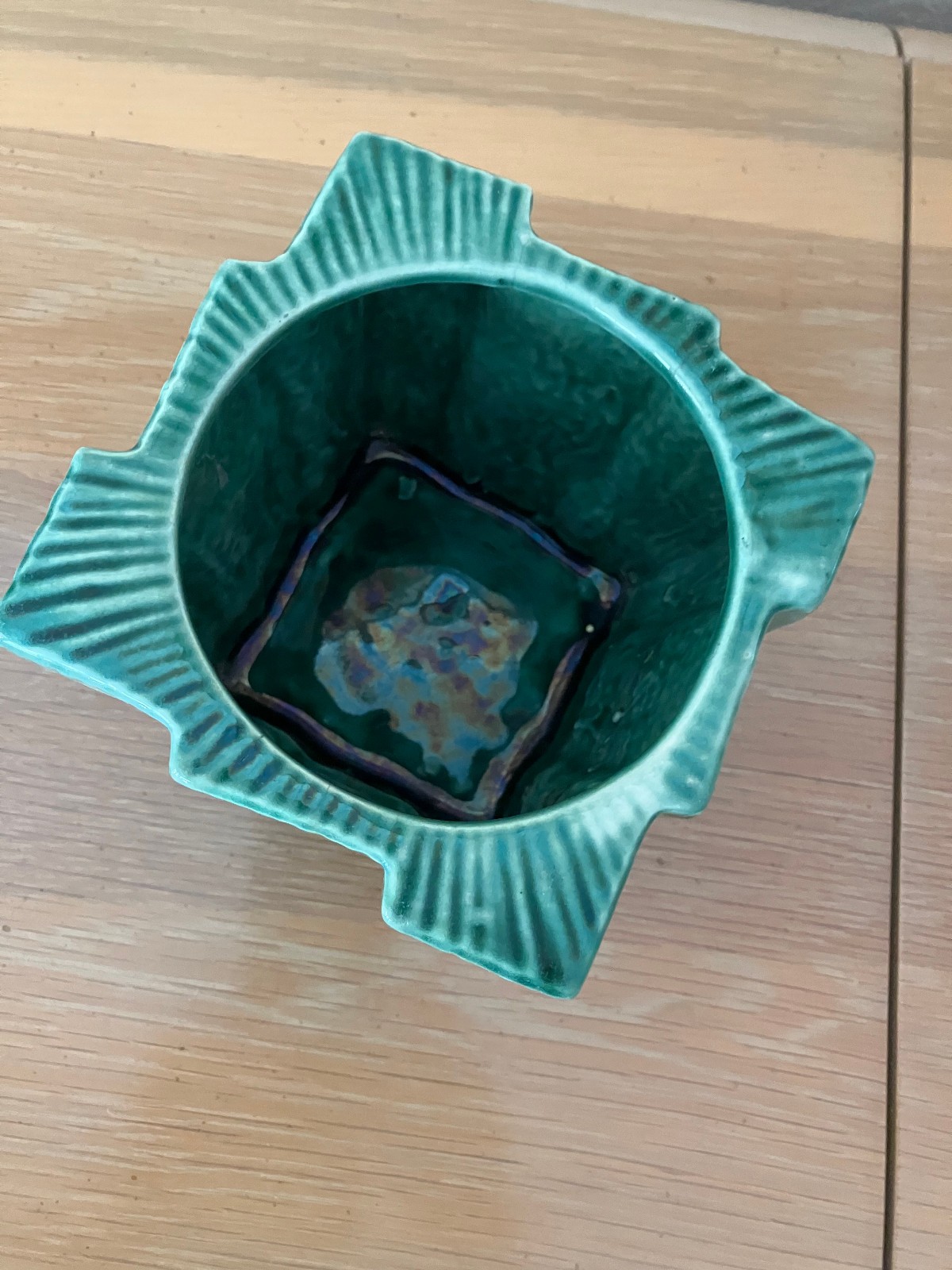 VTG McCoy GREEN Basket Weave or Shingle SQUARE Planter; 4 3/4″ X 4 3/4″ X 4″
