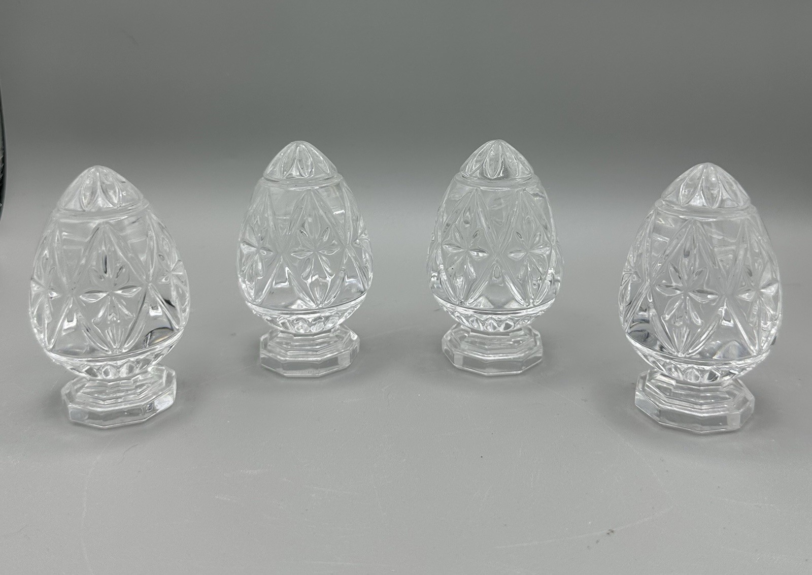 Set Lot Of 4 Marquis By Waterford Clear Crystal Egg Footed Paperweights