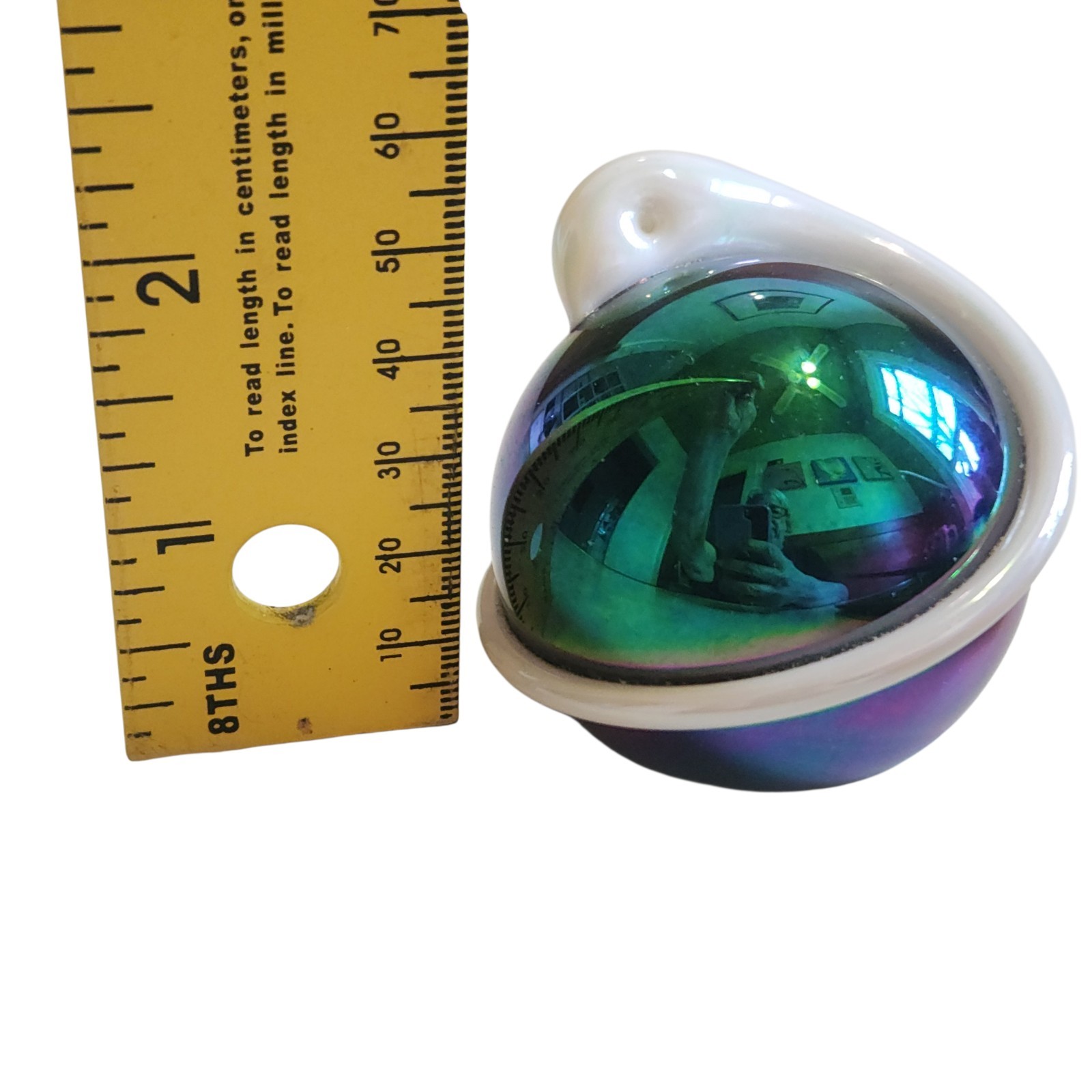 Crider Glass Paperweight Signed Green W White Bird Wrap 1982 Vtg 1 3/4″