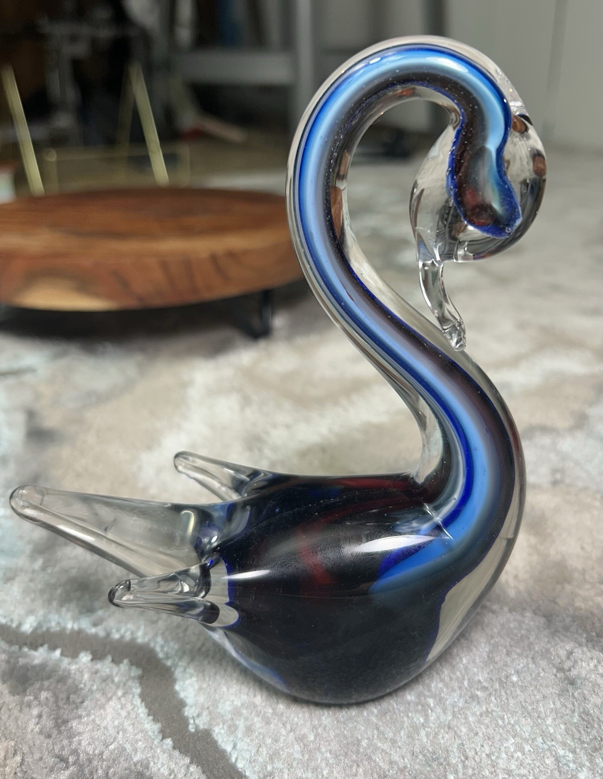Vintage Murano Art Glass Swan Classic Sommerso Technique Blue Red