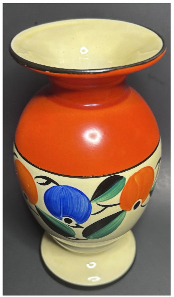 1930s Czechoslovakia Art Deco Hand Painted Fruit/Floral 7.25″ Vase Ditmar Urbach