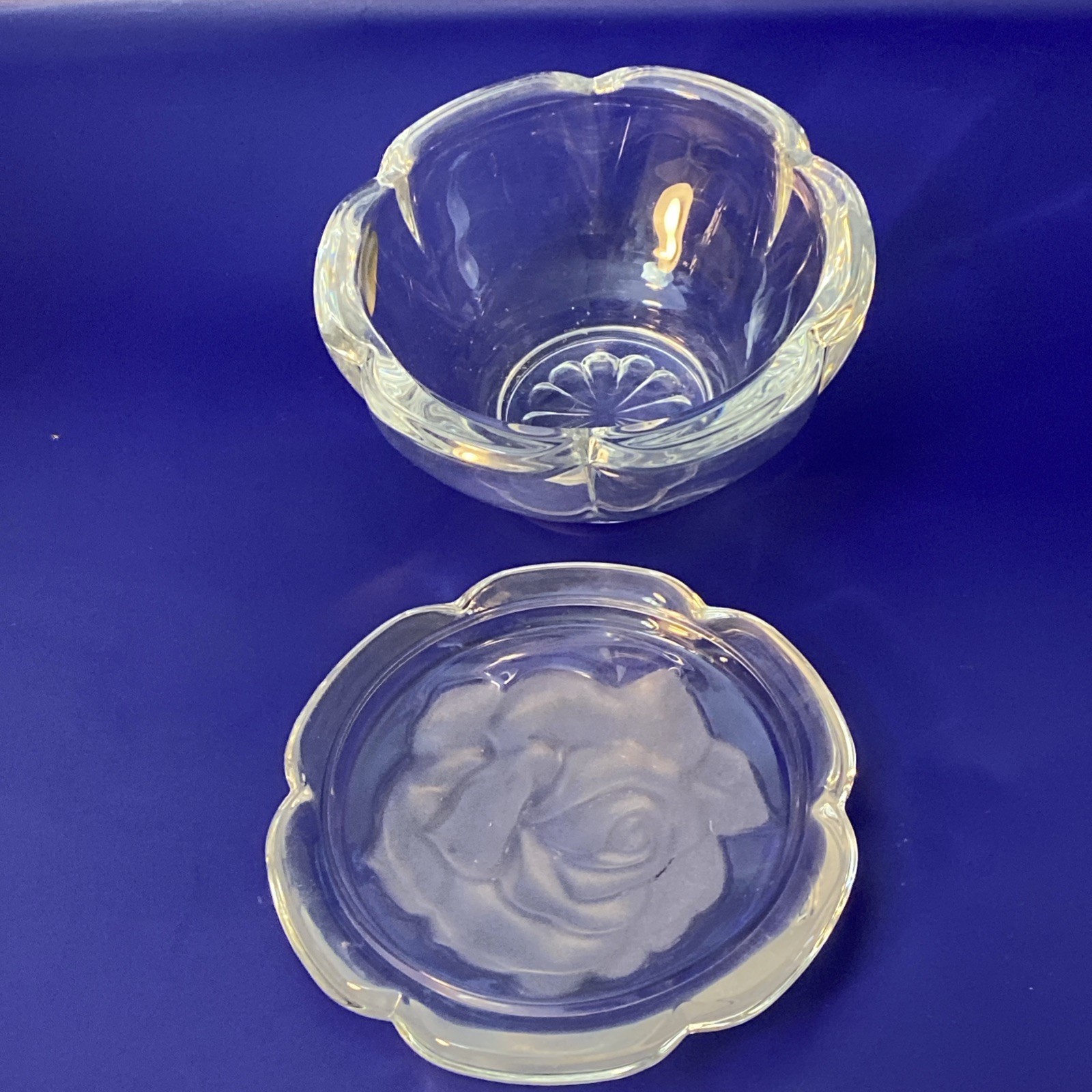 Vintage Deplomb Decorative Lead Crystal Trinket, Jewelry Container Rose. V84