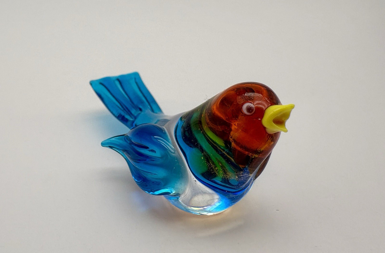 Vintage Small Hand Blown Glass Bird Figurine Decor Multicolored Tiny Miniature