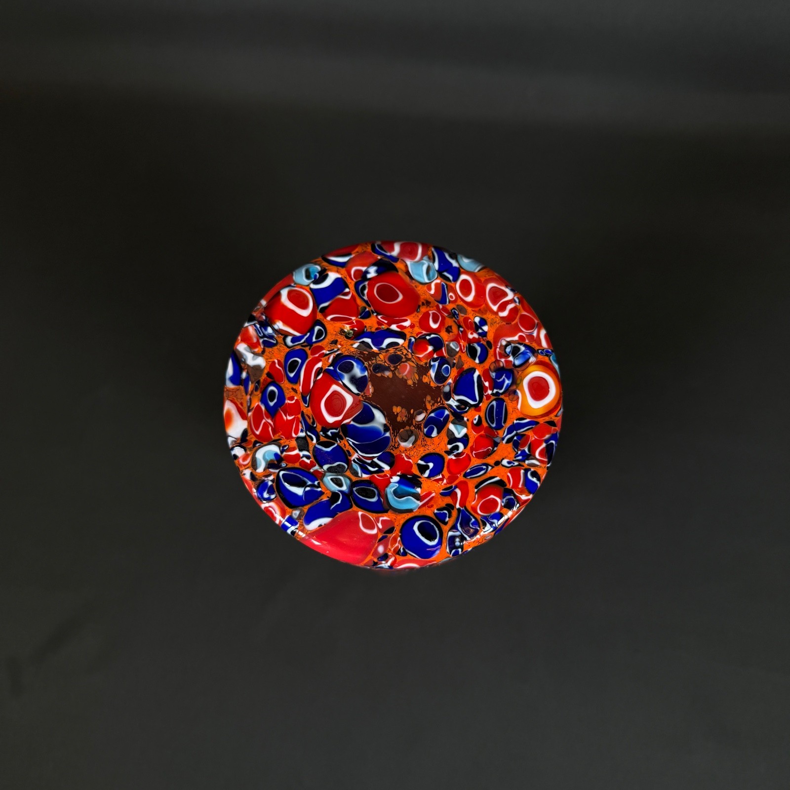 Murano Millefiori Art Glass Vase Red Orange Blue Multicolor 8″ Tall