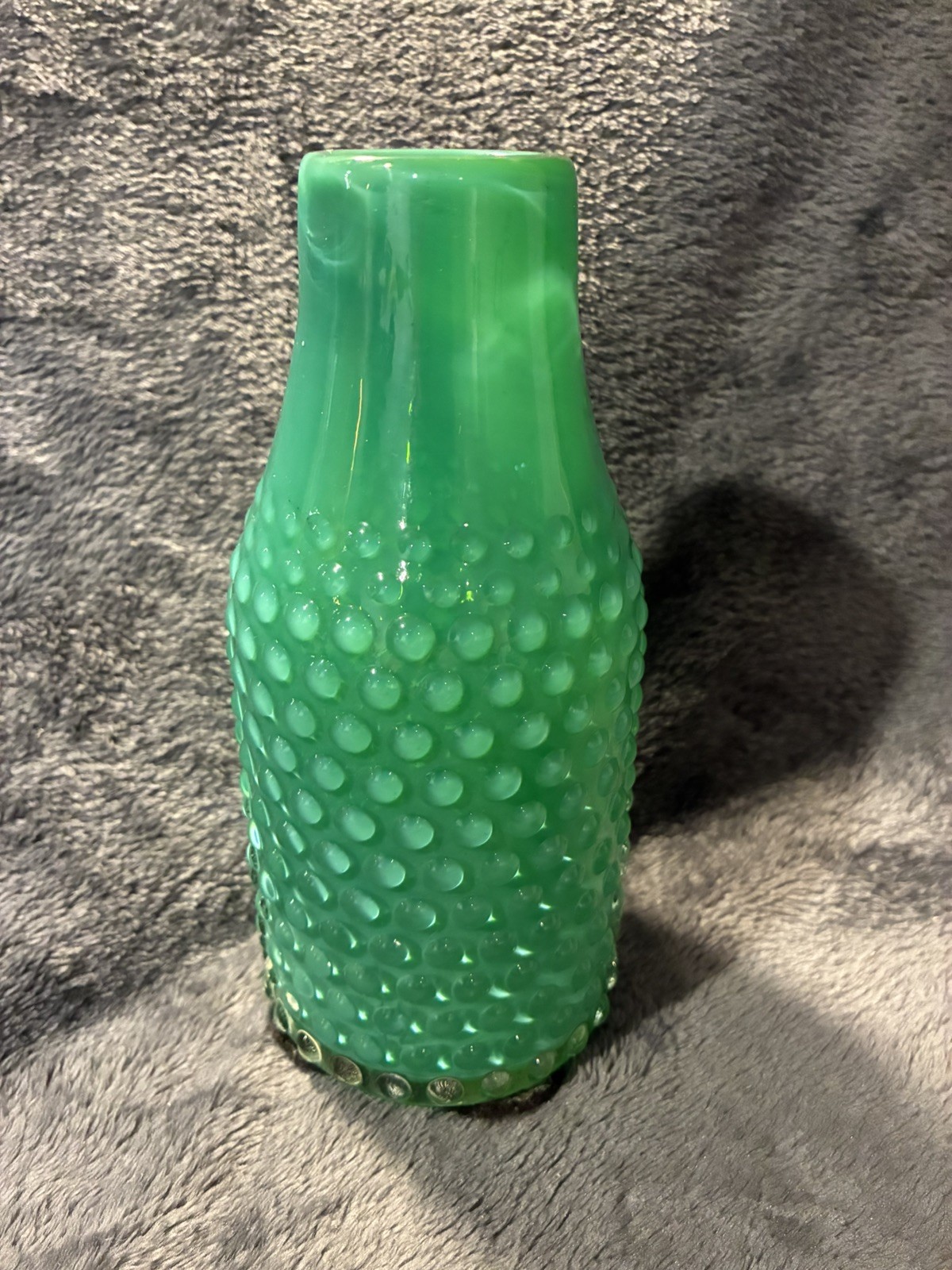 Vintage Mid Century Fenton? Hobnail Bubble Green Opalescent Unique Bottle Vase