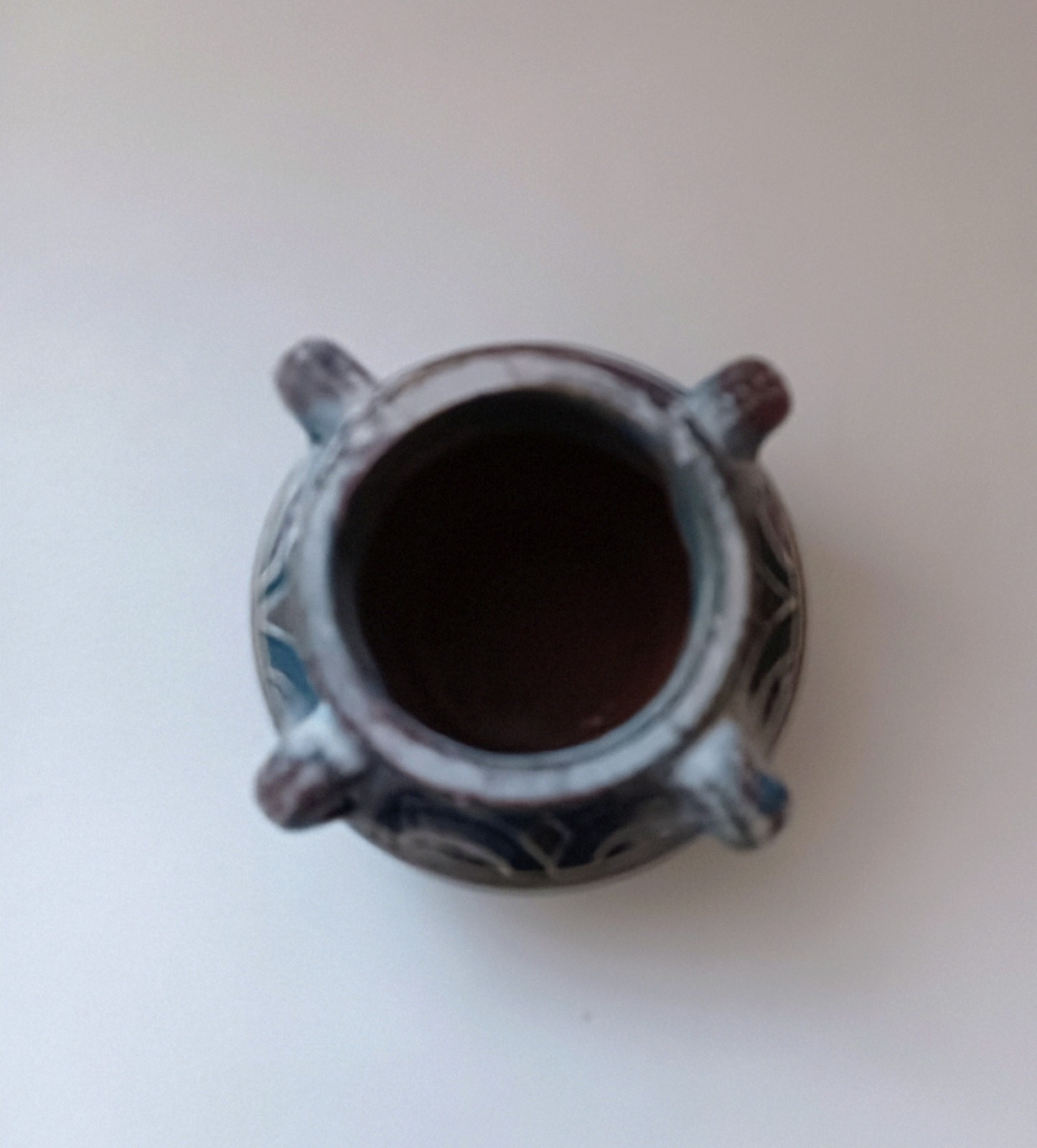 Handmade Small Ceramic Vase Distressed Blue & Purple Etched Floral Design…