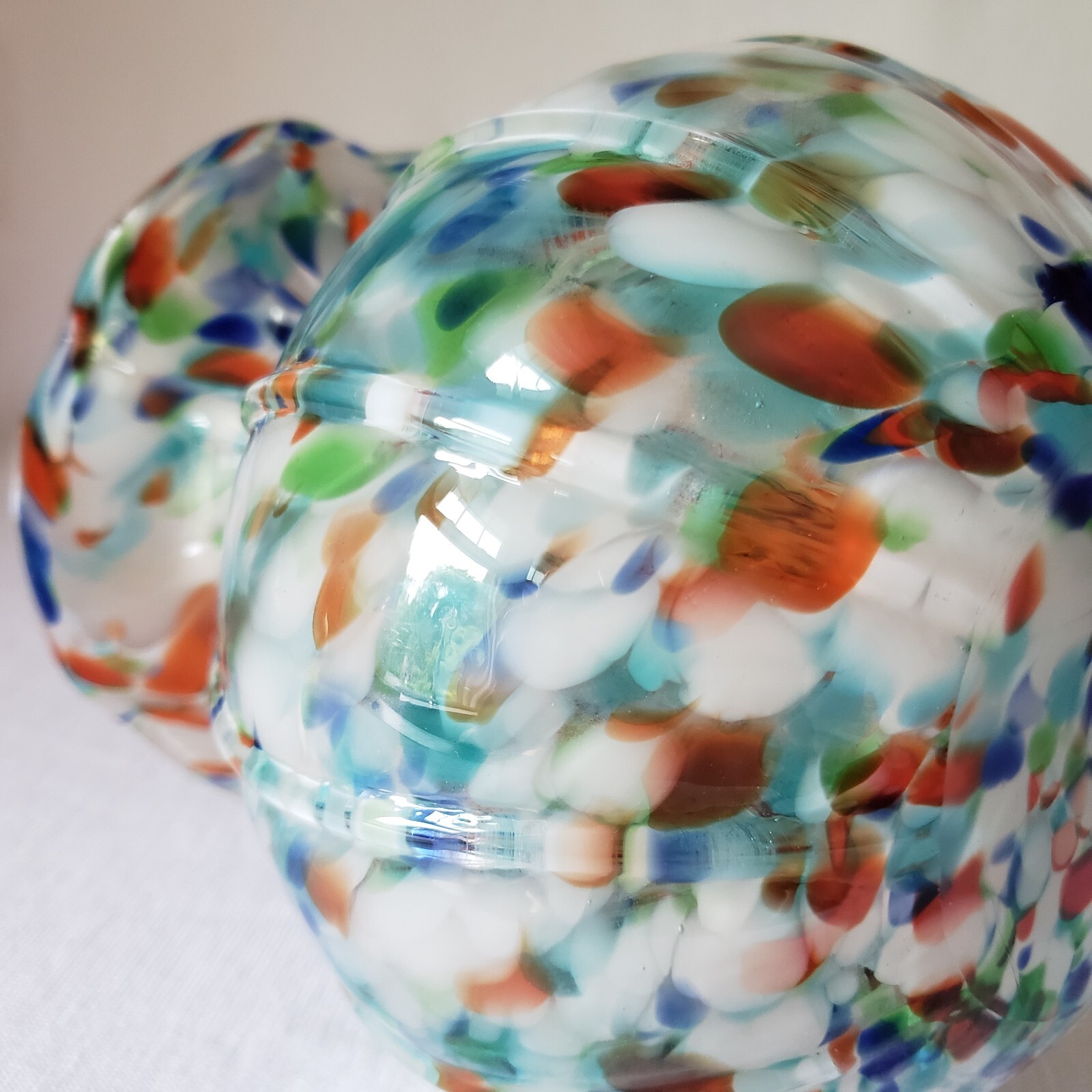 Studio Art Glass Confetti Vase Hand Blown Multicolor Ribbed Wavy Lip 5.25″H 2+lb