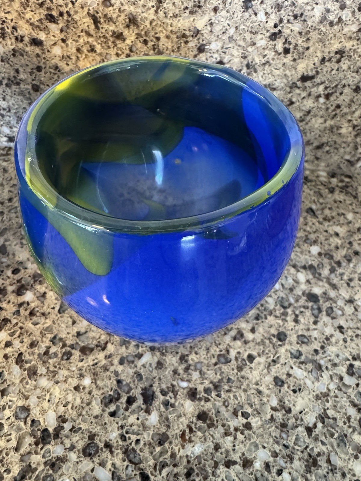 Cary Ferguson 2007 Signed Art Glass Tumblers Blue Chartreuse Swirl Votives Pair