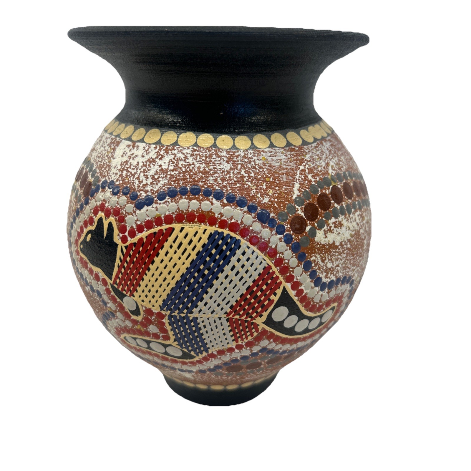 Aboriginal Signed Art Pottery M Woodley Australia Vase Kangaroo Textured