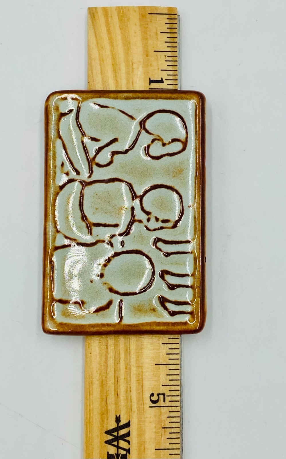 Nicodemus Pottery Ferro Stone Christmas Ornament “Three Children” Rectangle