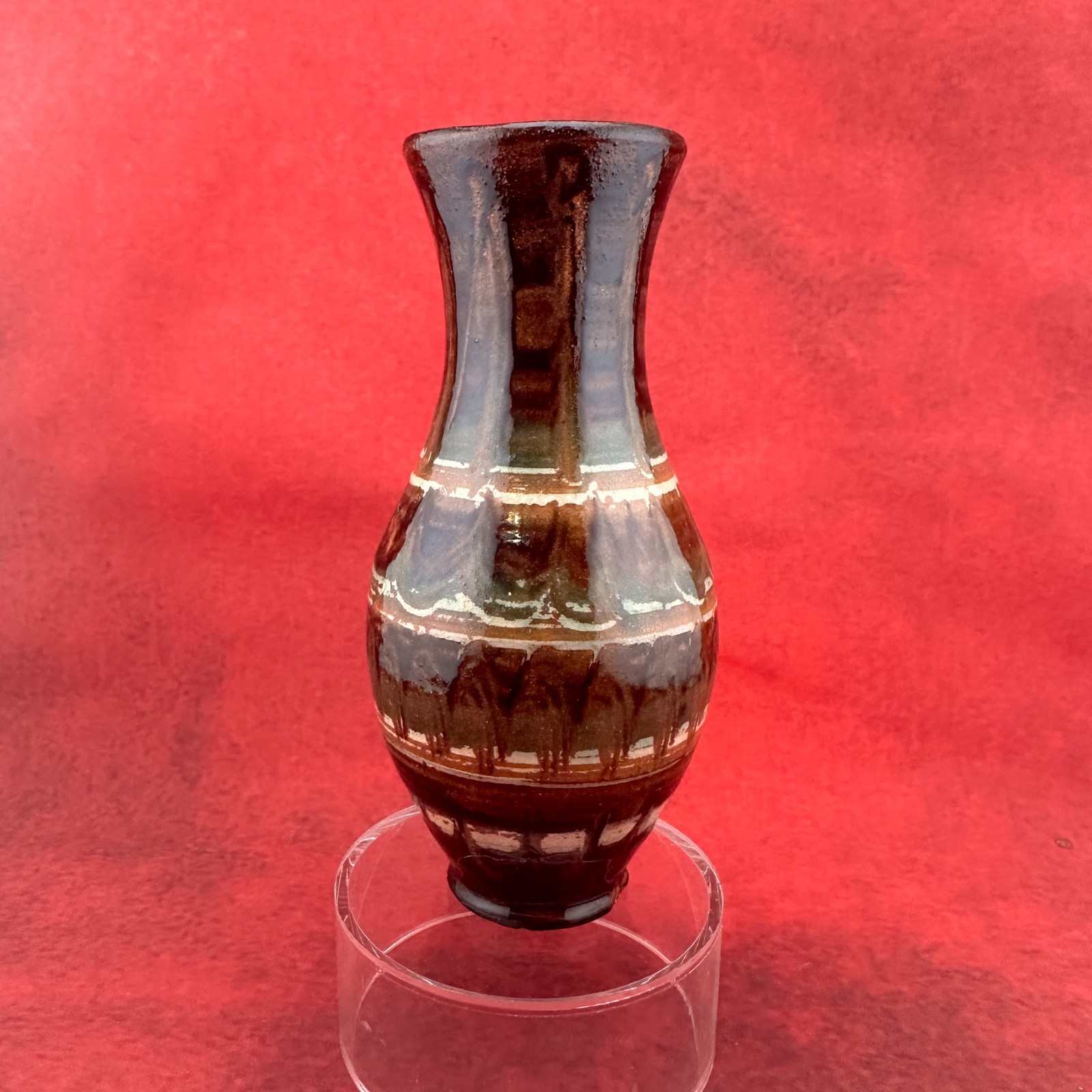 VINTAGE DRIP GLAZED STUDIO ART POTTERY VASE HAND-MADE AND HAND- PAINTED 6.5 in