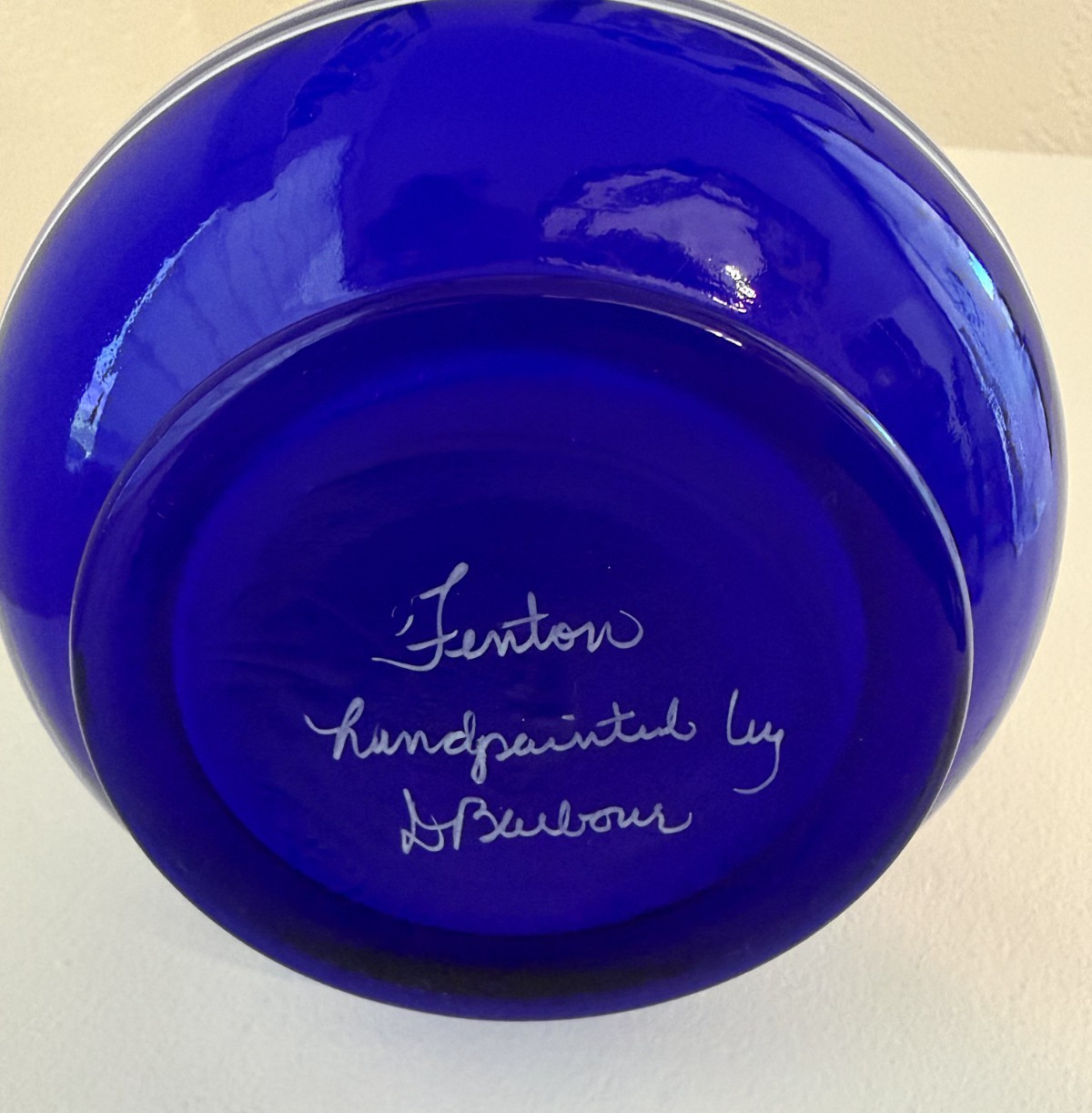 Fenton Cobalt Blue Overlay Vase, Hand Painted & Signed by Dianna Barbour