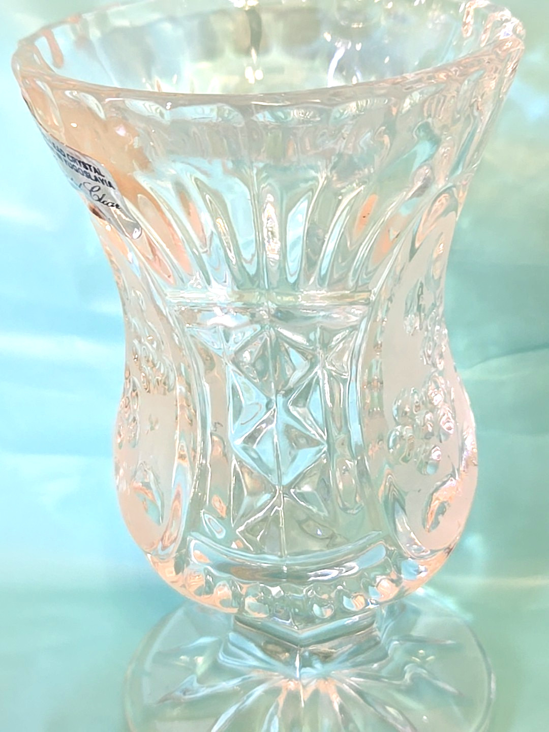 Vtg Crystal Clear Industries Candlestick Holder Yugoslavia 24% Lead Glass Flower