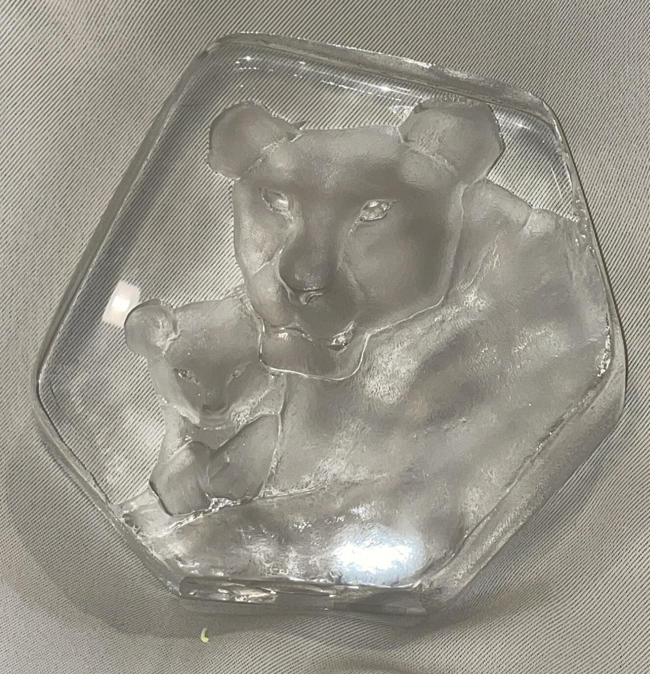 Mats Jonasson Large Tiger Cub Mom Sweden Art Glass Paperweight Lead Crystal FLAW