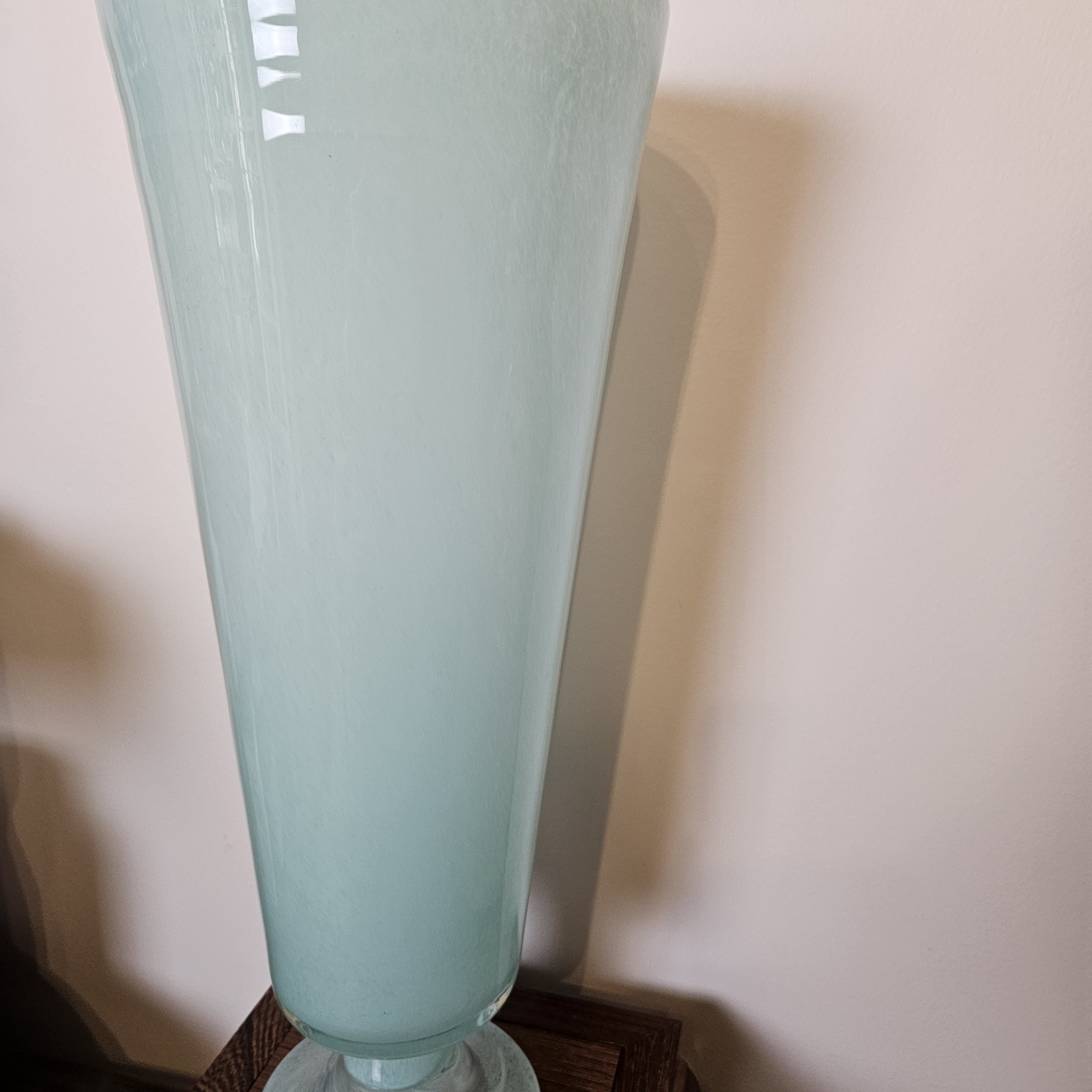 VTG Handblown Footed 16in Seafoam Green Glass Art Vase Large Heavy 6lb Vase EUC