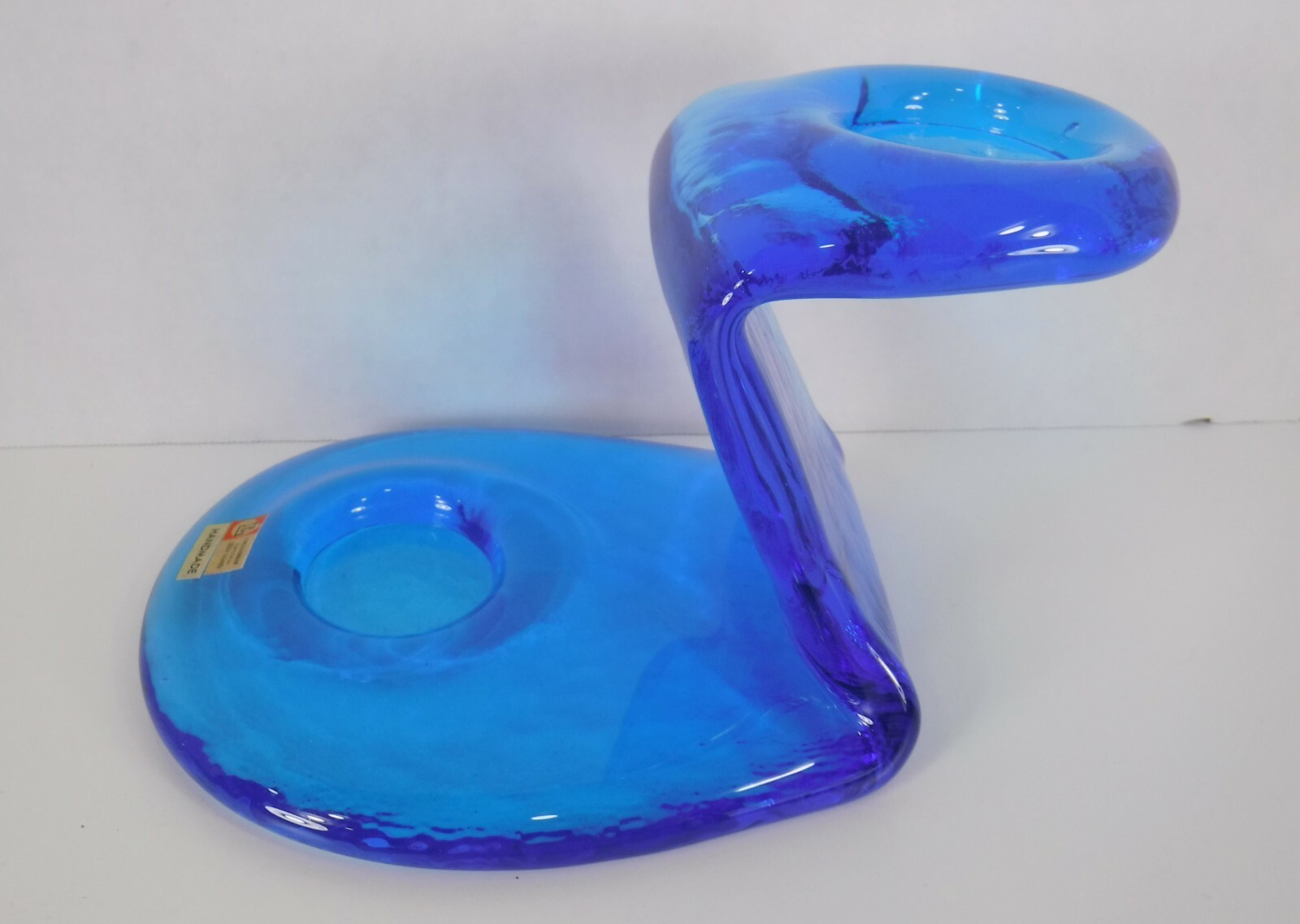 Pair Vtg Lindshammar Gosta Sigvard Candle Holders Blue Art Glass 1960’s