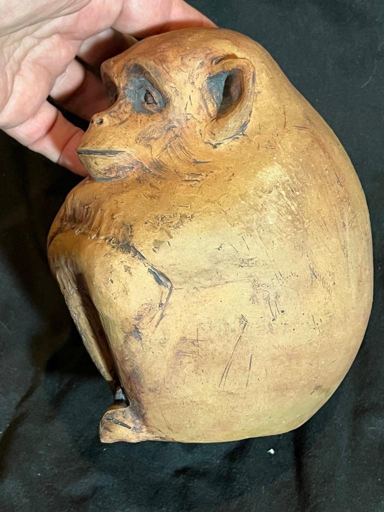 Artist Signed Studio Art Pottery Monkey Jungle Animal Sculpture Figure Statue